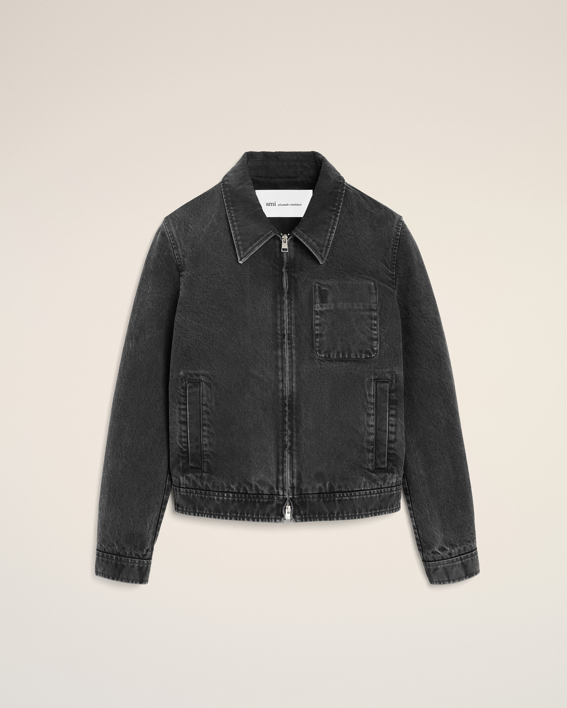 Ami Paris - Black Cotton Tonal Ami De Coeur Zipped Jacket Grey - For Extra Large Mainmaterial:cotton Pocketlining:polyester/Cotton,Mainmaterial:cotton Pocketlining:polyester/Cotton Men's