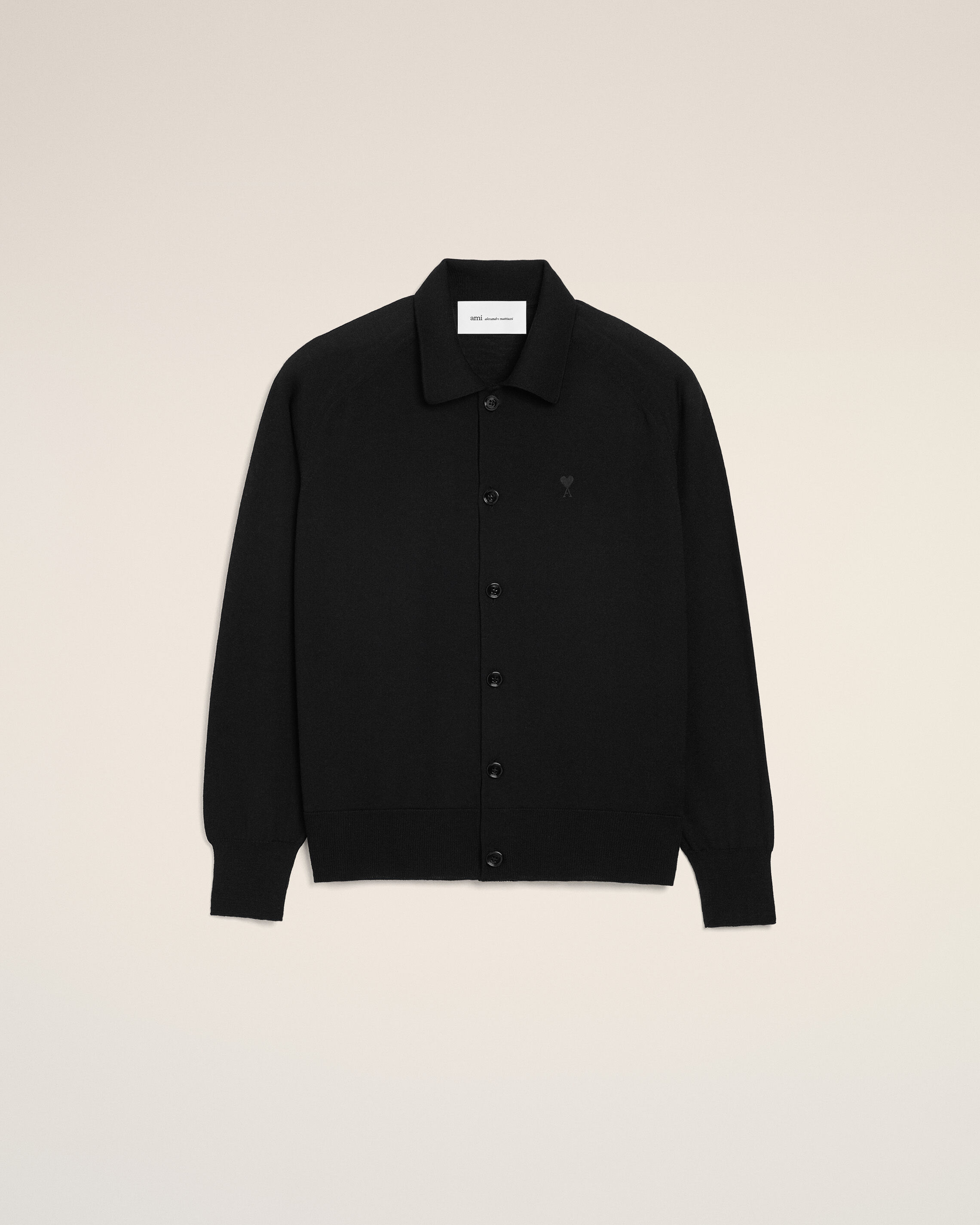 Ami Paris - Black Wool Shirt Collar Ami De Coeur Cardigan Black - For Large Mainmaterial:wool,Mainmaterial:wool Men's