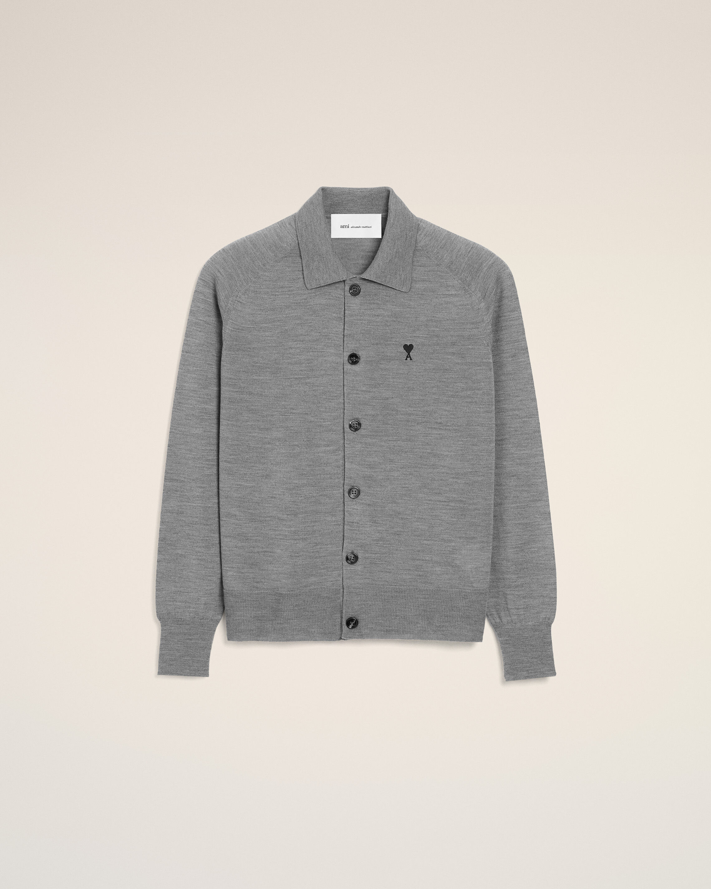Ami Paris - Grey Wool Shirt Collar Ami De Coeur Cardigan Grey - For Extra Large Mainmaterial:wool,Mainmaterial:wool Men's