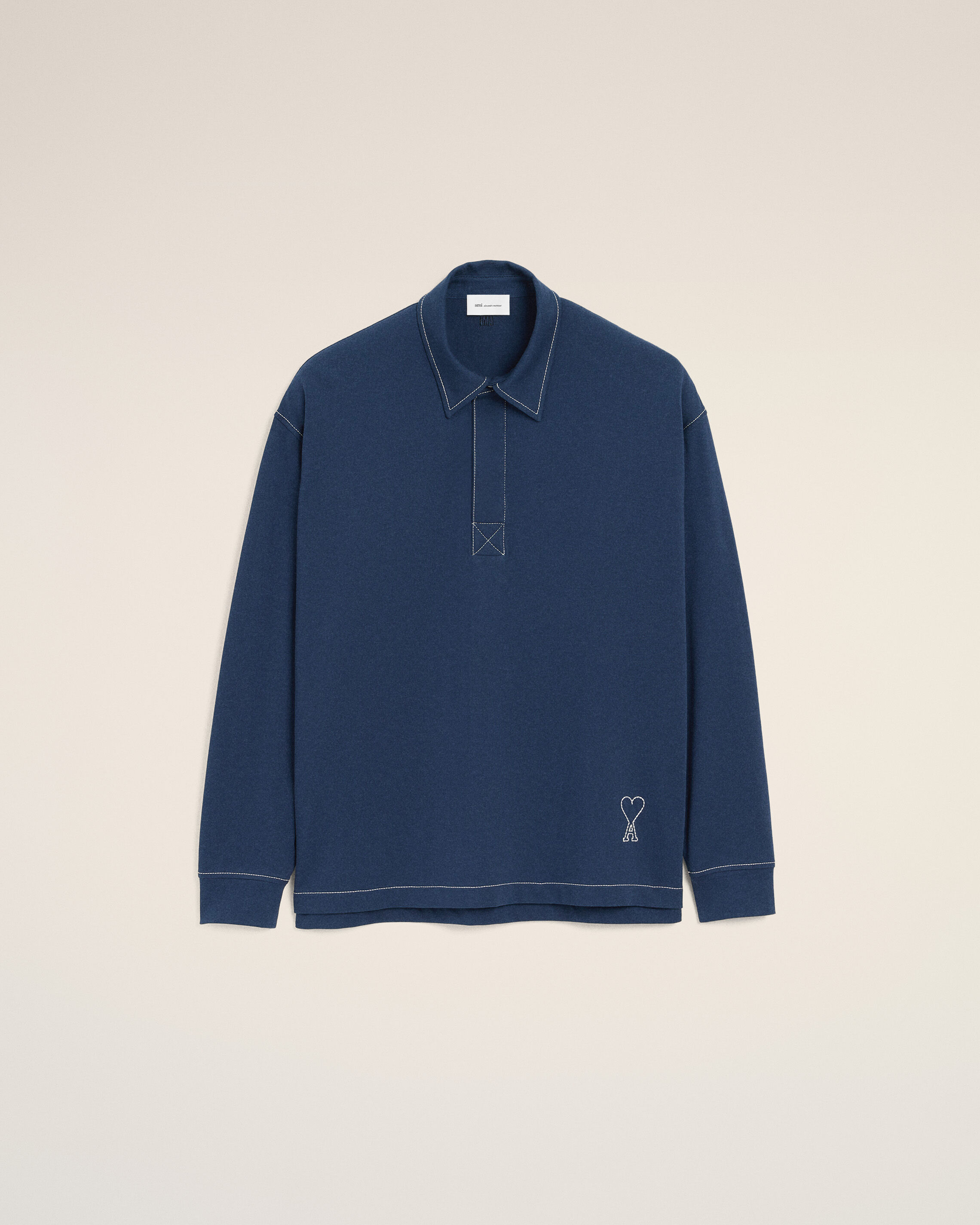Ami Paris - Blue Cotton Long Sleeves Ami De Coeur Polo Blue - For Medium Mainmaterial:cotton,Mainmaterial:cotton Men's