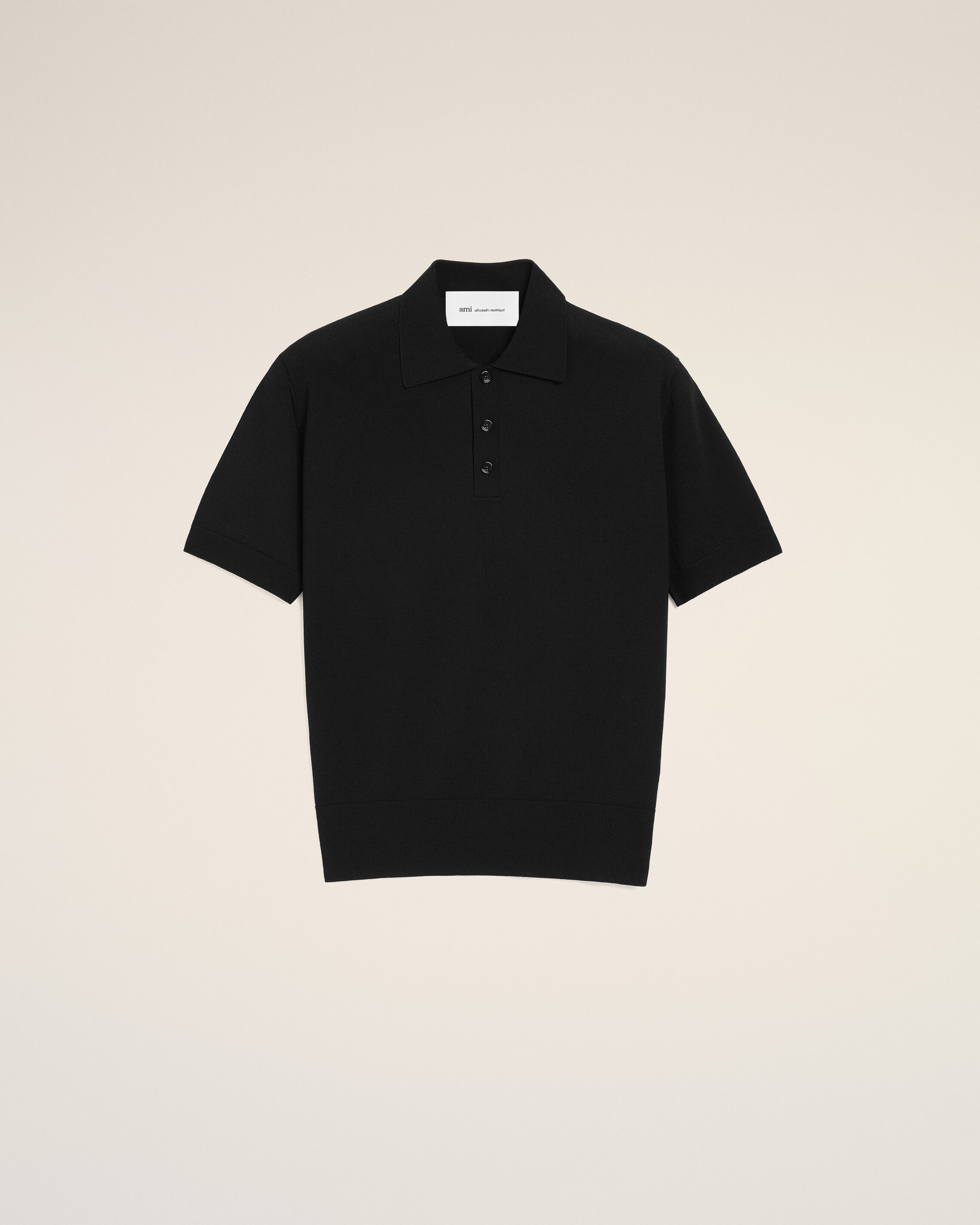 Ami Paris - Black Knit Short Sleeves Polo Black - L - For Men