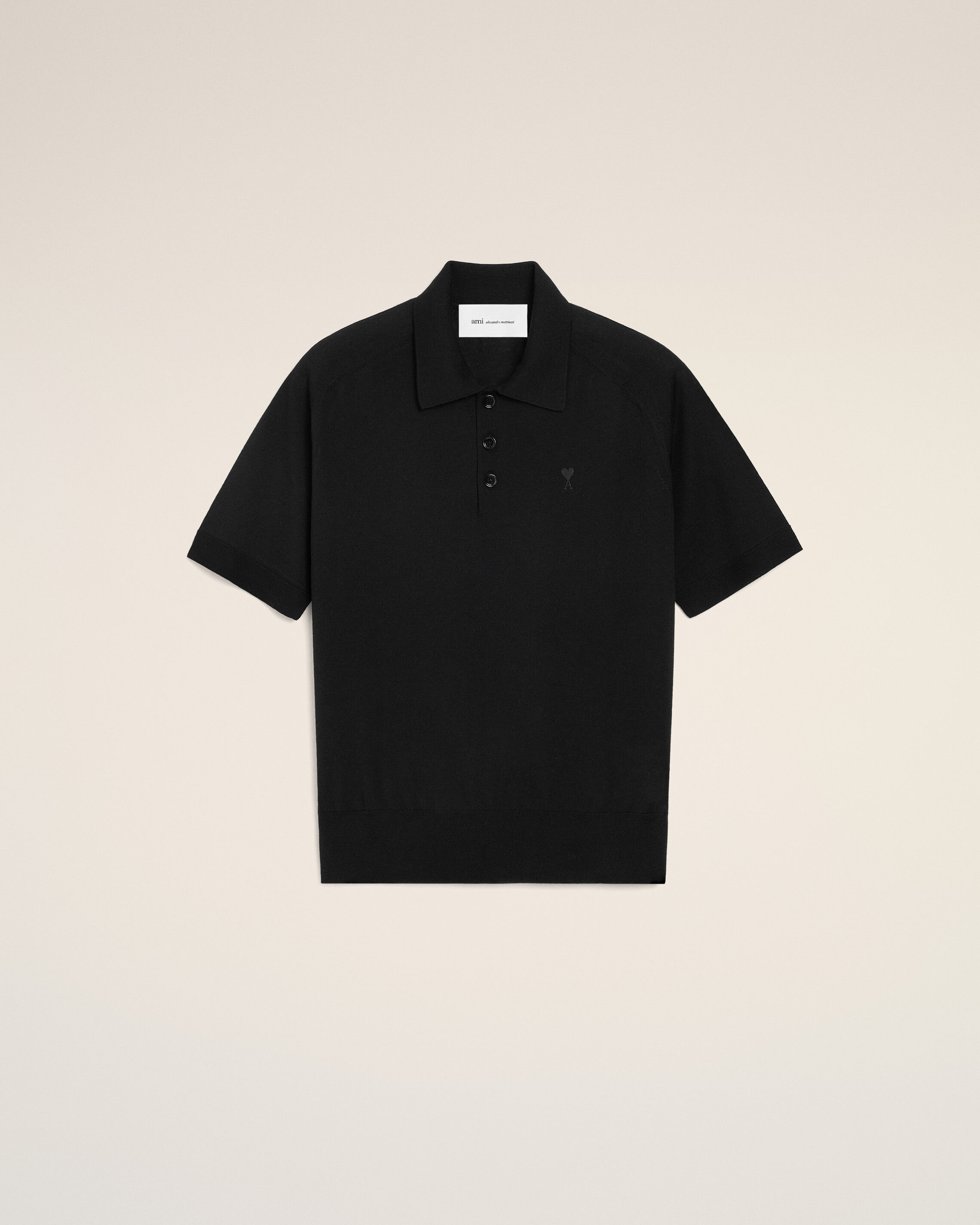Ami Paris - Black Wool Short Sleeves Ami De Coeur Polo Black - S - For Men