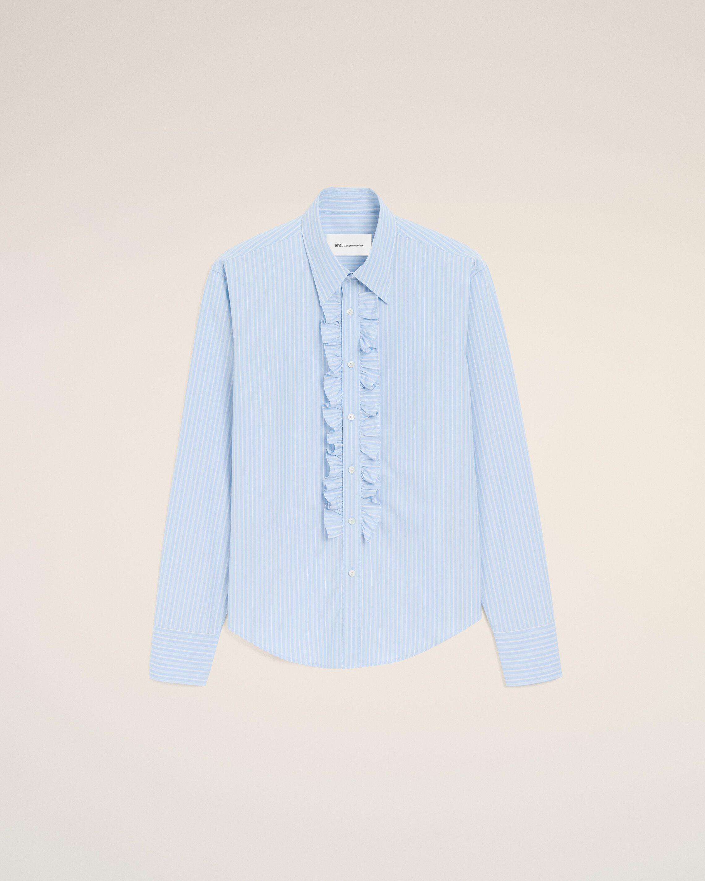 Ami Paris - Blue Cotton Long Sleeve Ruffled Adjusted Shirt Blue - 40 - For Men