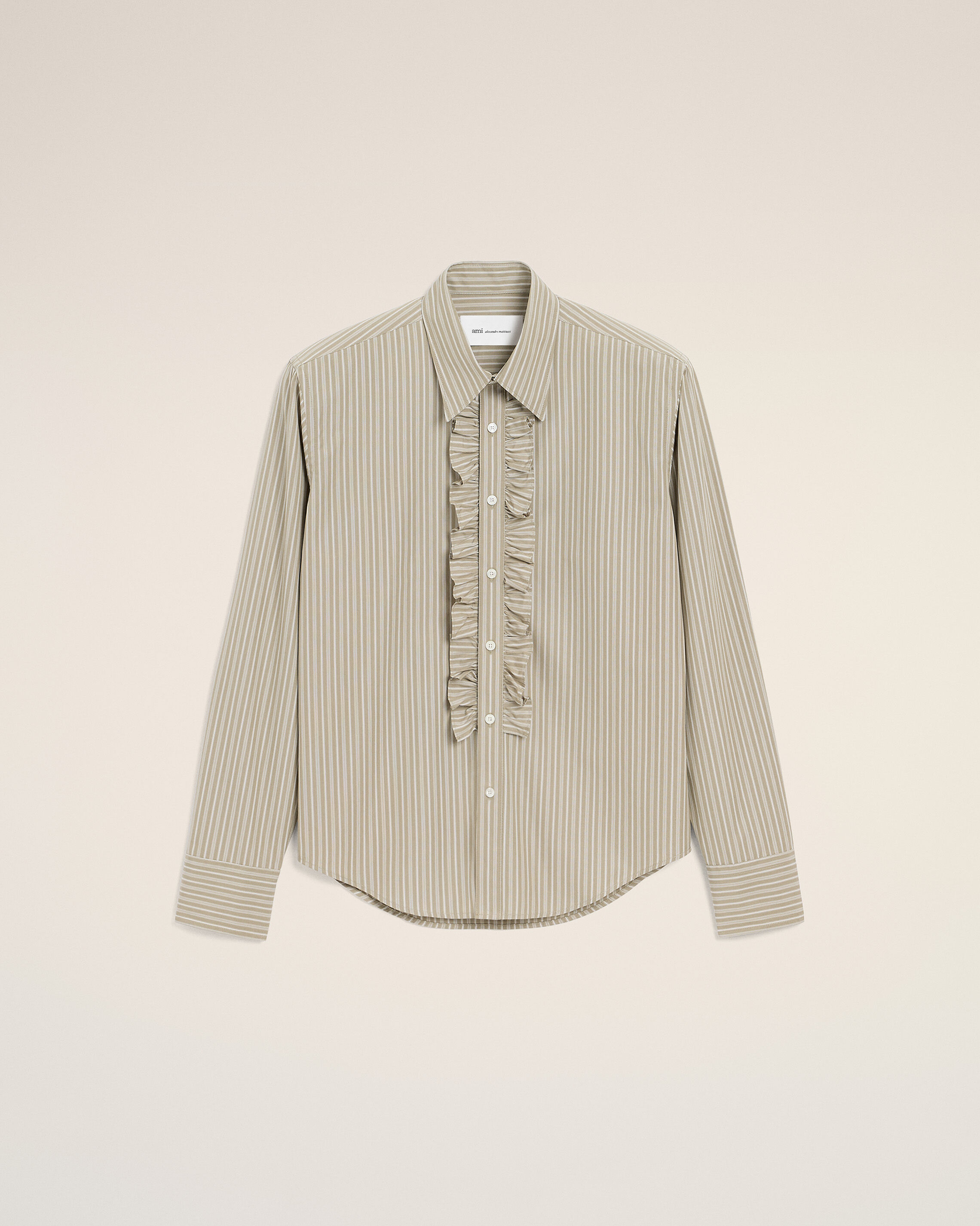 Ami Paris Beige - Cotton Long Sleeve Ruffled Adjusted Shirt - 42 - For Men