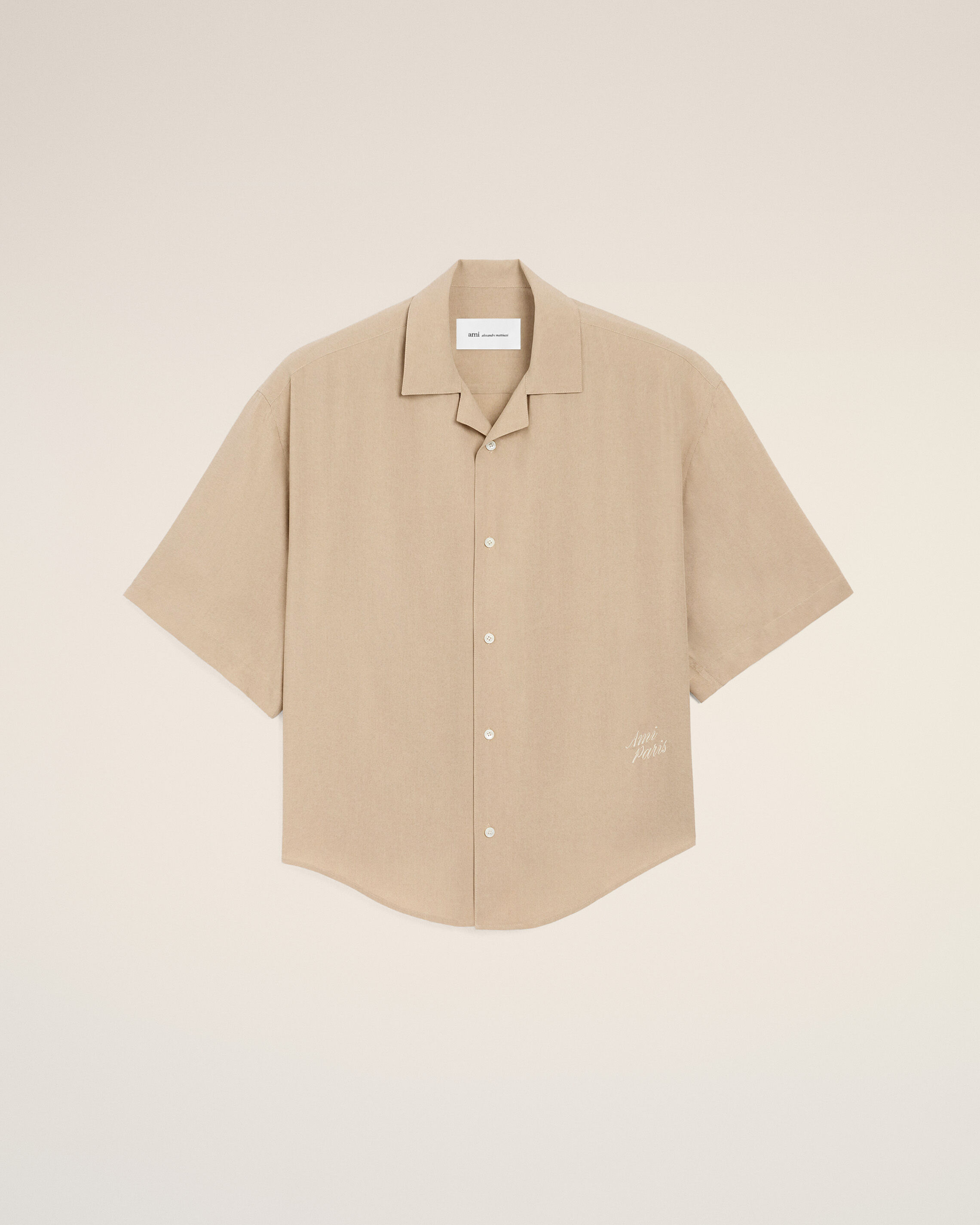 Ami Paris - Beige Short Sleeve Embroidered Ami Paris Boxy Shirt Beige - 37 - For Size 37 Mainmaterial:viscose,Mainmaterial:viscose Men's