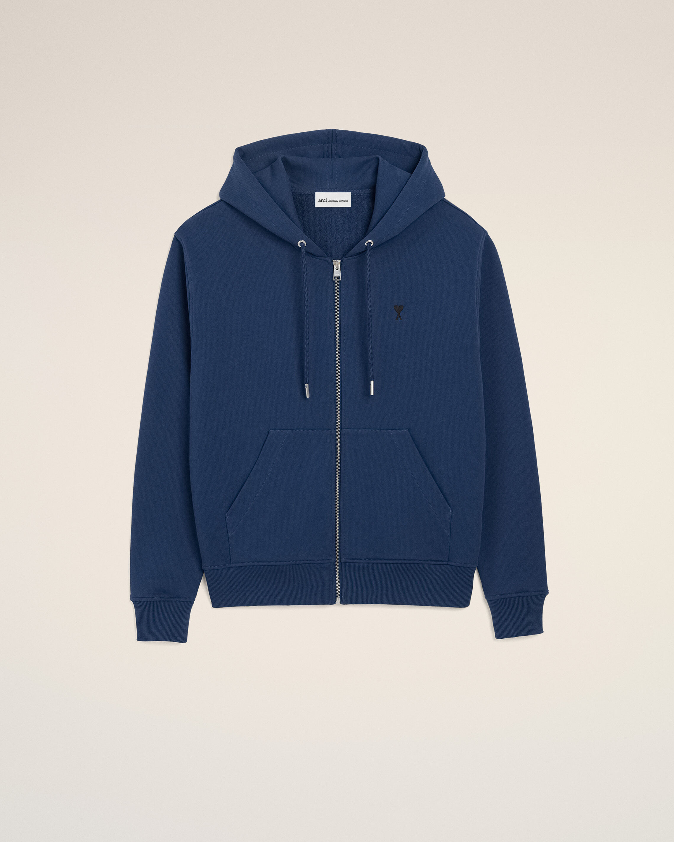 Ami Paris - Blue Cotton Ami De Coeur Zipped Hoodie Blue - L - For Men