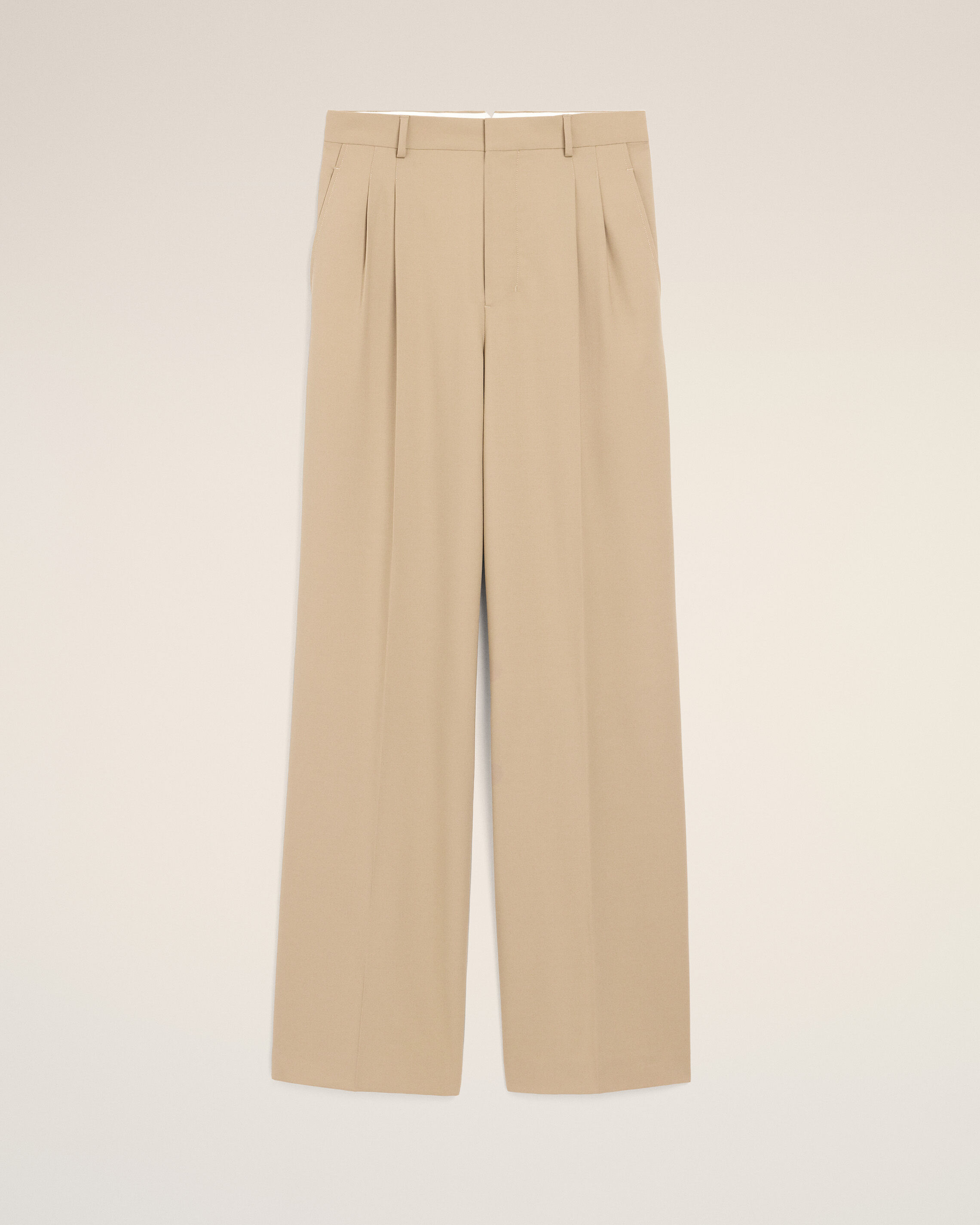 Ami Paris Beige - New Wool Low Waist Wide Trousers - 44 - For Men