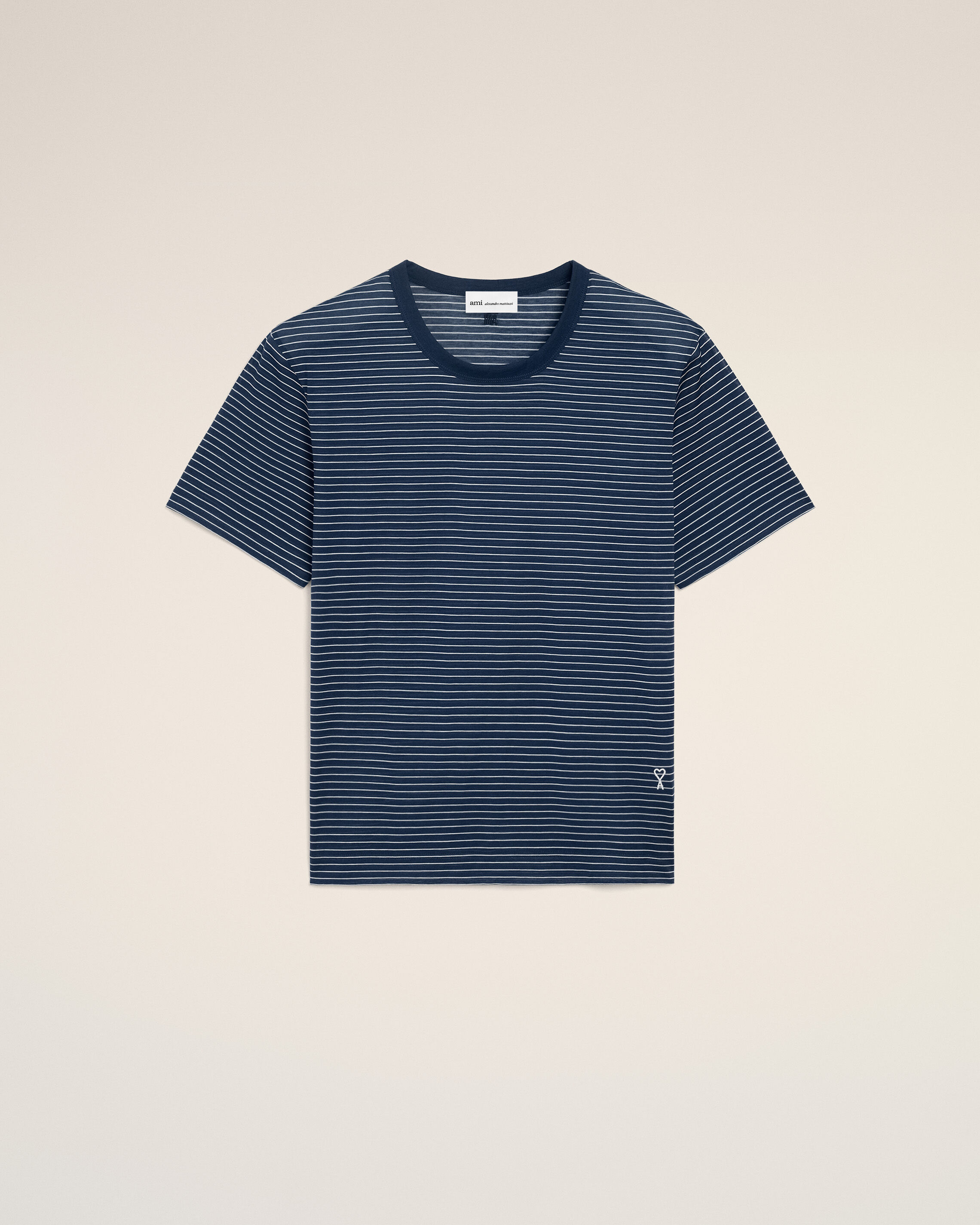 Ami Paris - Blue Striped Cotton Ami De Coeur T-Shirt Blue - For Medium Mainmaterial:cotton,Mainmaterial:cotton Men's