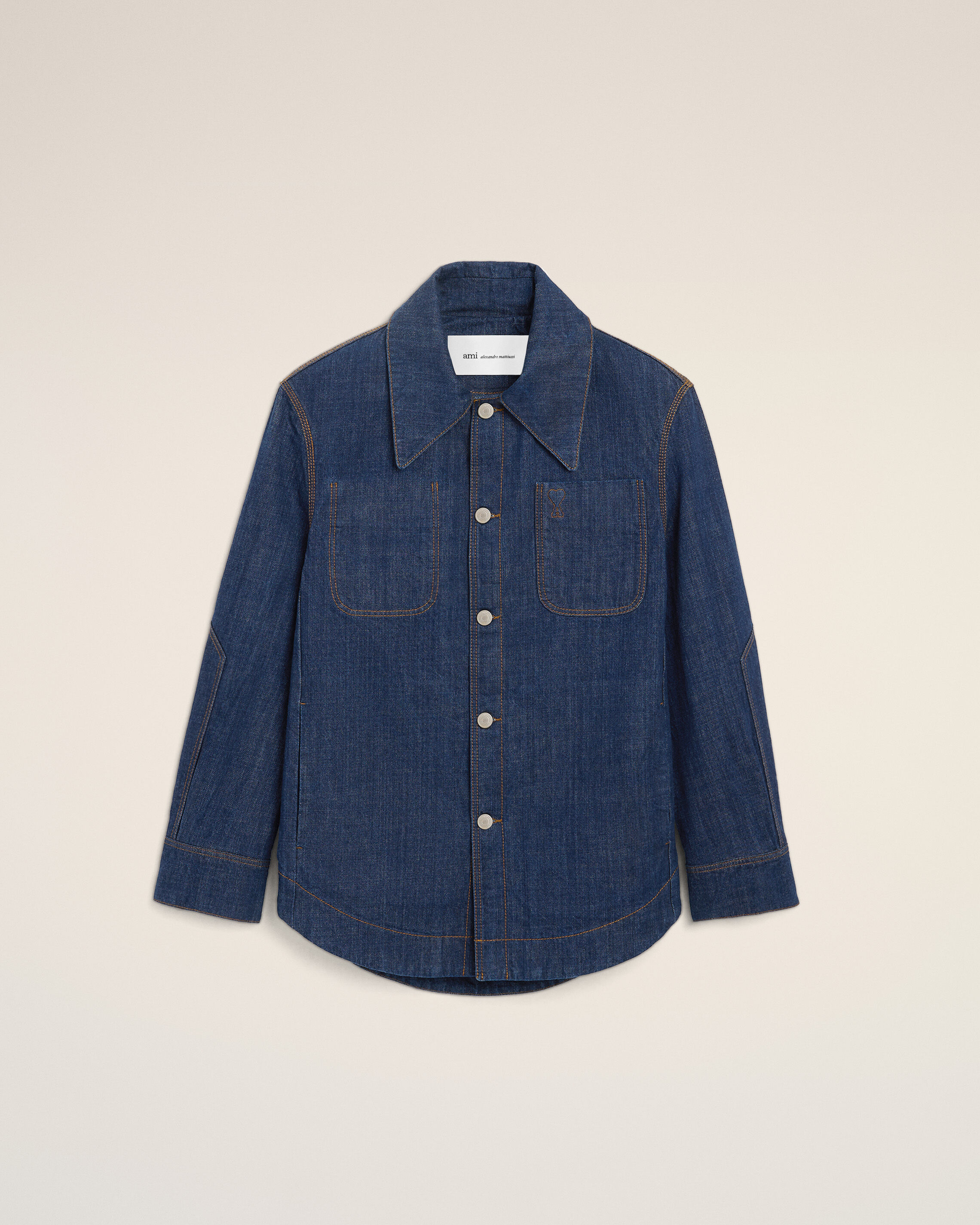 Ami Paris - Blue Cotton Ami De Coeur Worker Overshirt Blue - Extra Large Mainmaterial:cotton,Mainmaterial:cotton Unisex