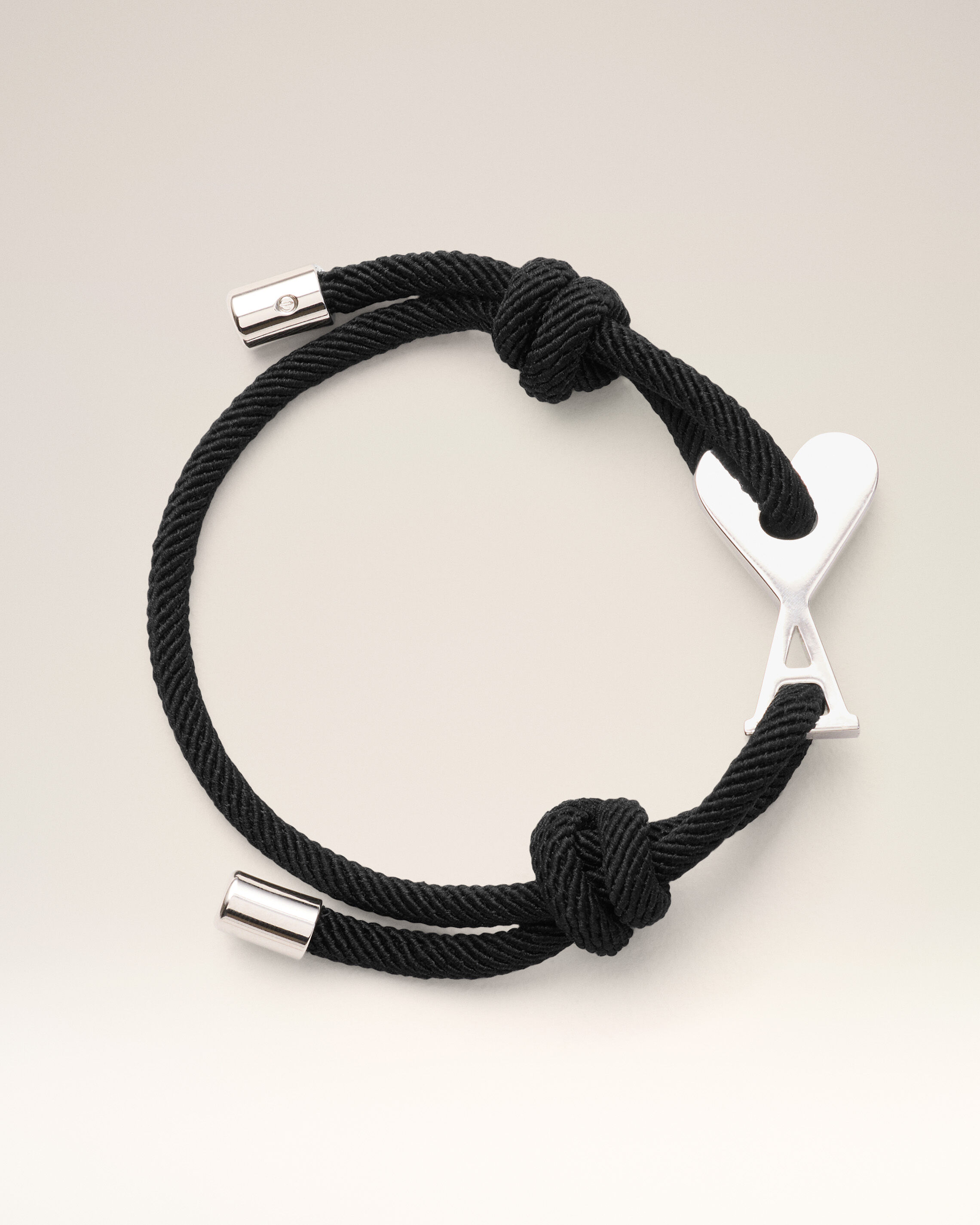 Ami Paris - Black Cord Silver Brass Ami De Coeur Bracelet Grey - Os - Small Mainmaterial:polyester Secondarymaterial:brass,Mainmaterial:polyester Secondarymaterial:brass Unisex