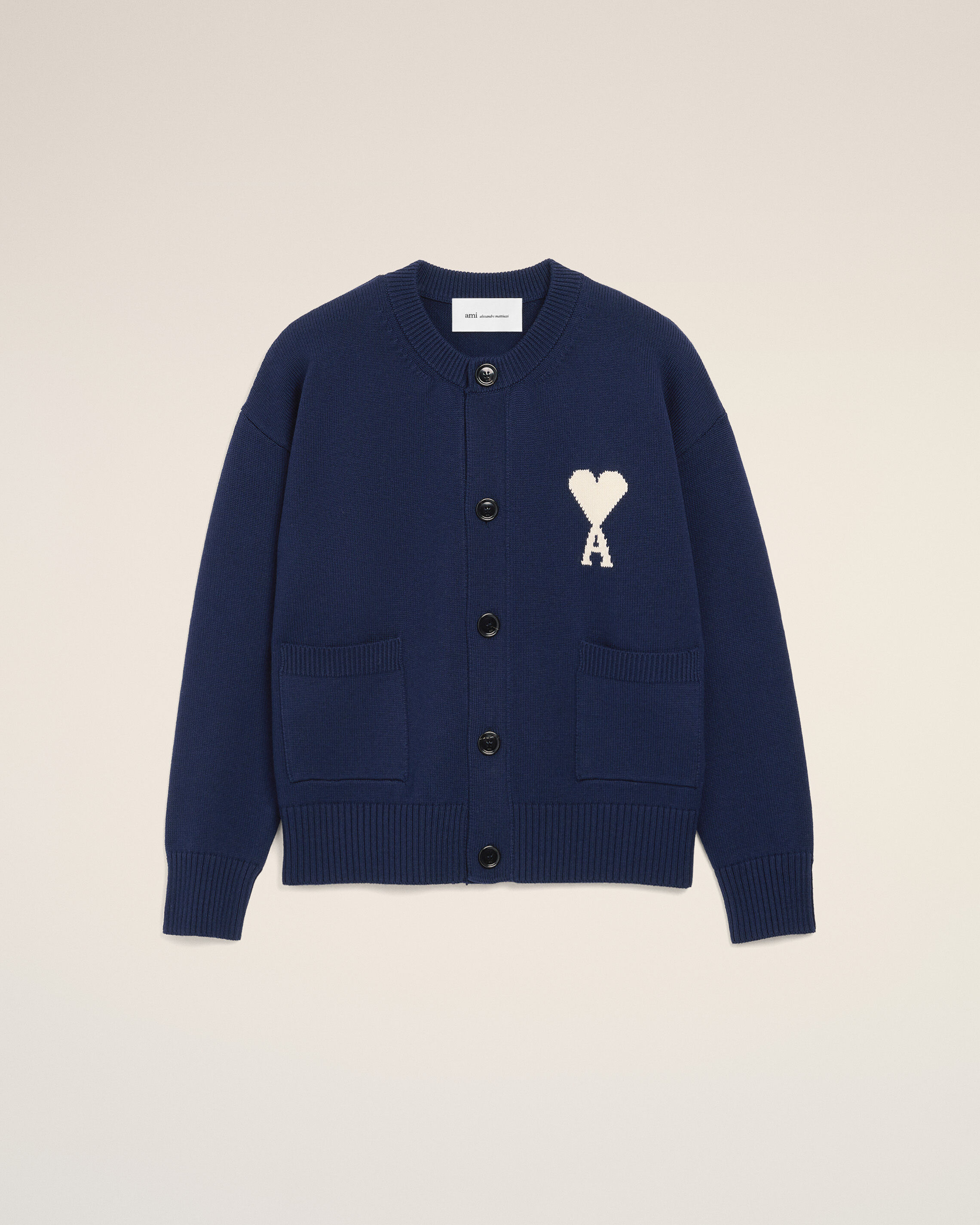 Ami Paris - Blue Wool Crewneck Ami De Coeur Cardigan Blue - Extra Large Mainmaterial:wool/Cotton,Mainmaterial:wool/Cotton Unisex