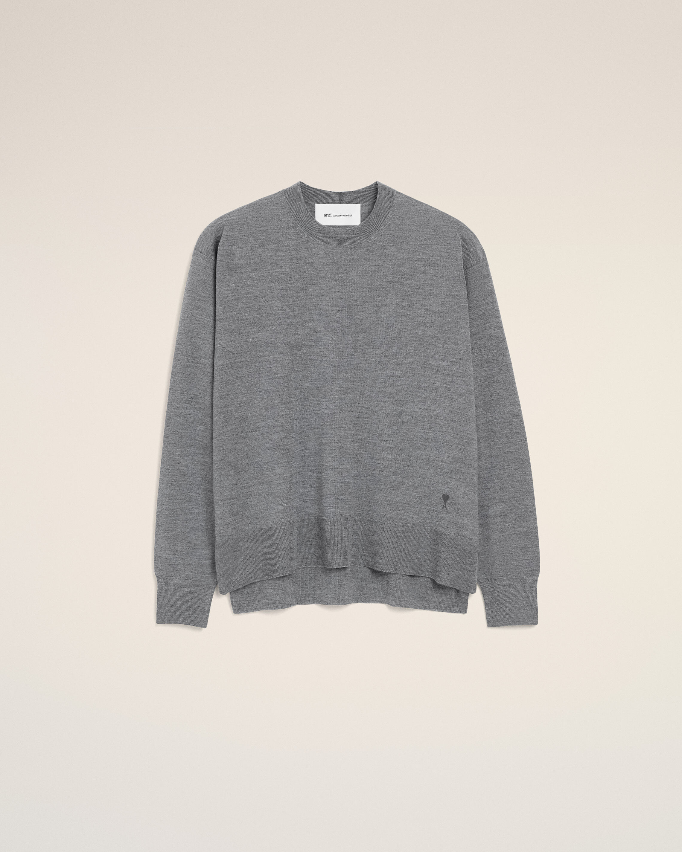 Ami Paris - Grey Thin Wool Crewneck Ami De Coeur Sweater Grey - Large Mainmaterial:wool/Silk,Mainmaterial:wool/Silk Unisex
