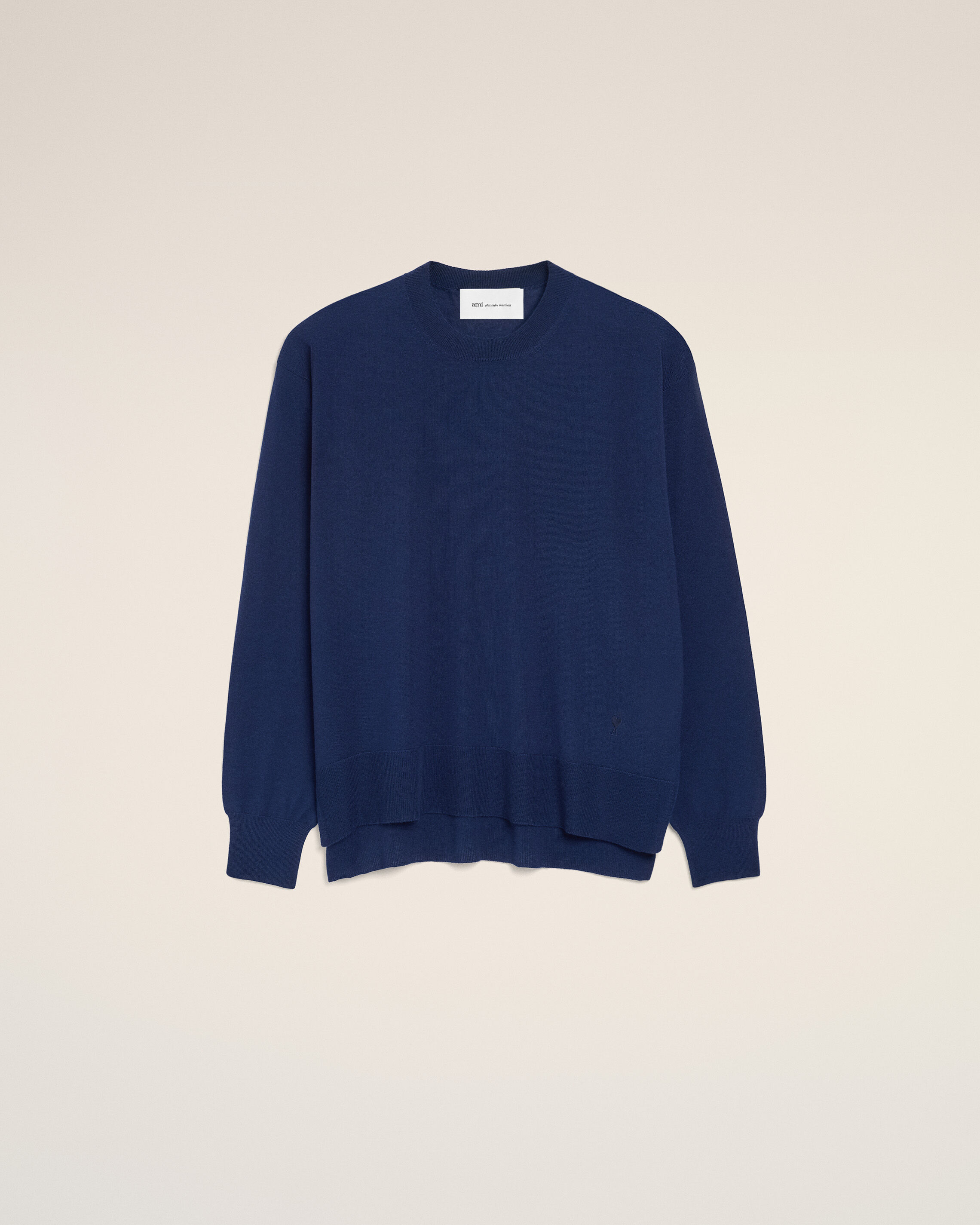 Ami Paris - Bleu Thin Wool Crewneck Ami De Coeur Sweater Blue - Medium Mainmaterial:wool/Silk,Mainmaterial:wool/Silk Unisex