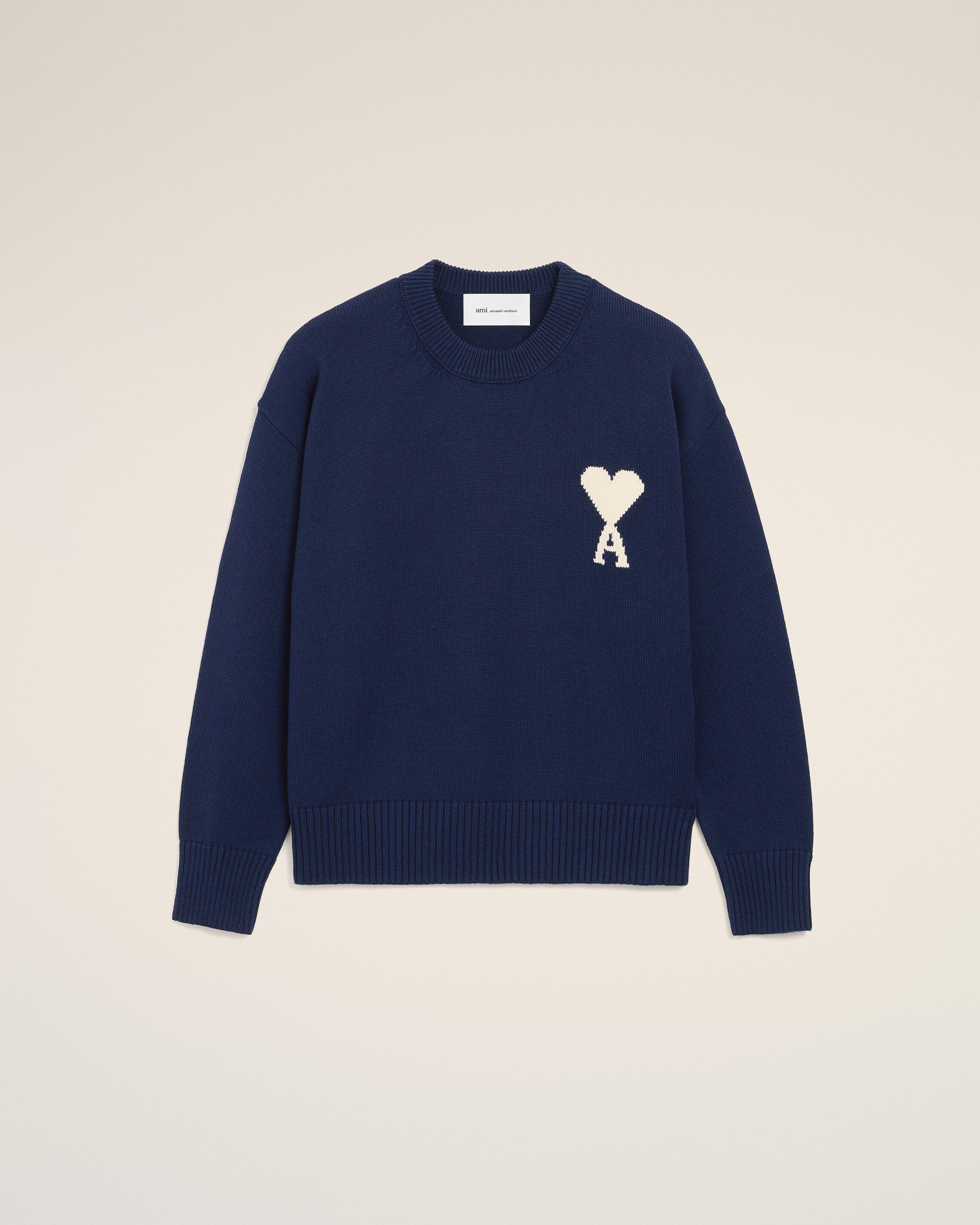 Ami Paris - Blue Wool And Cotton Crewneck Ami De Coeur Sweater Blue - Large Mainmaterial:wool/Cotton,Mainmaterial:wool/Cotton Unisex