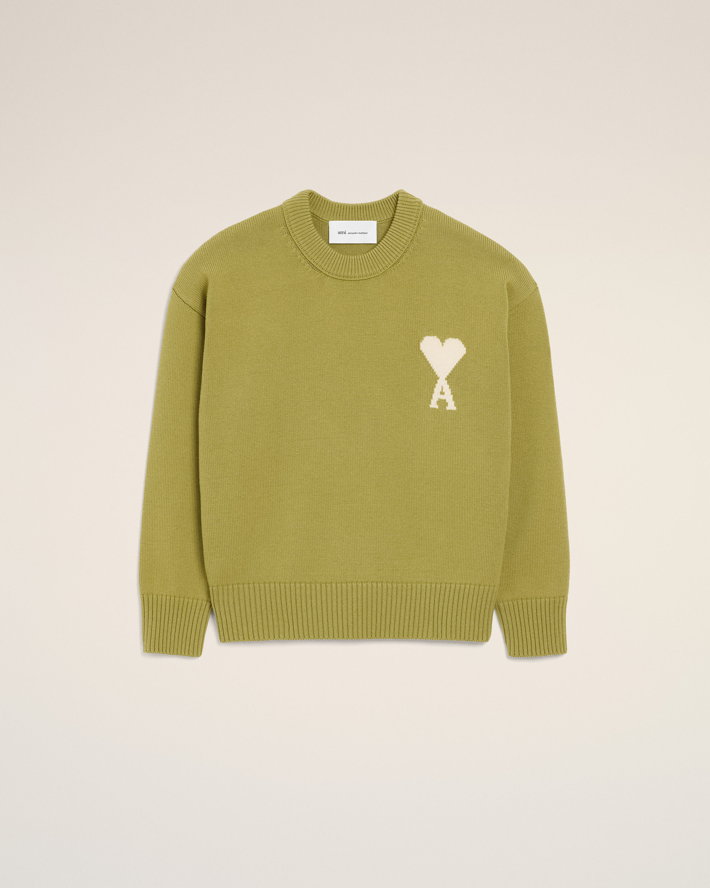 Ami Paris - Green Wool And Cotton Crewneck Ami De Coeur Sweater Green - Large Mainmaterial:wool/Cotton,Mainmaterial:wool/Cotton Unisex