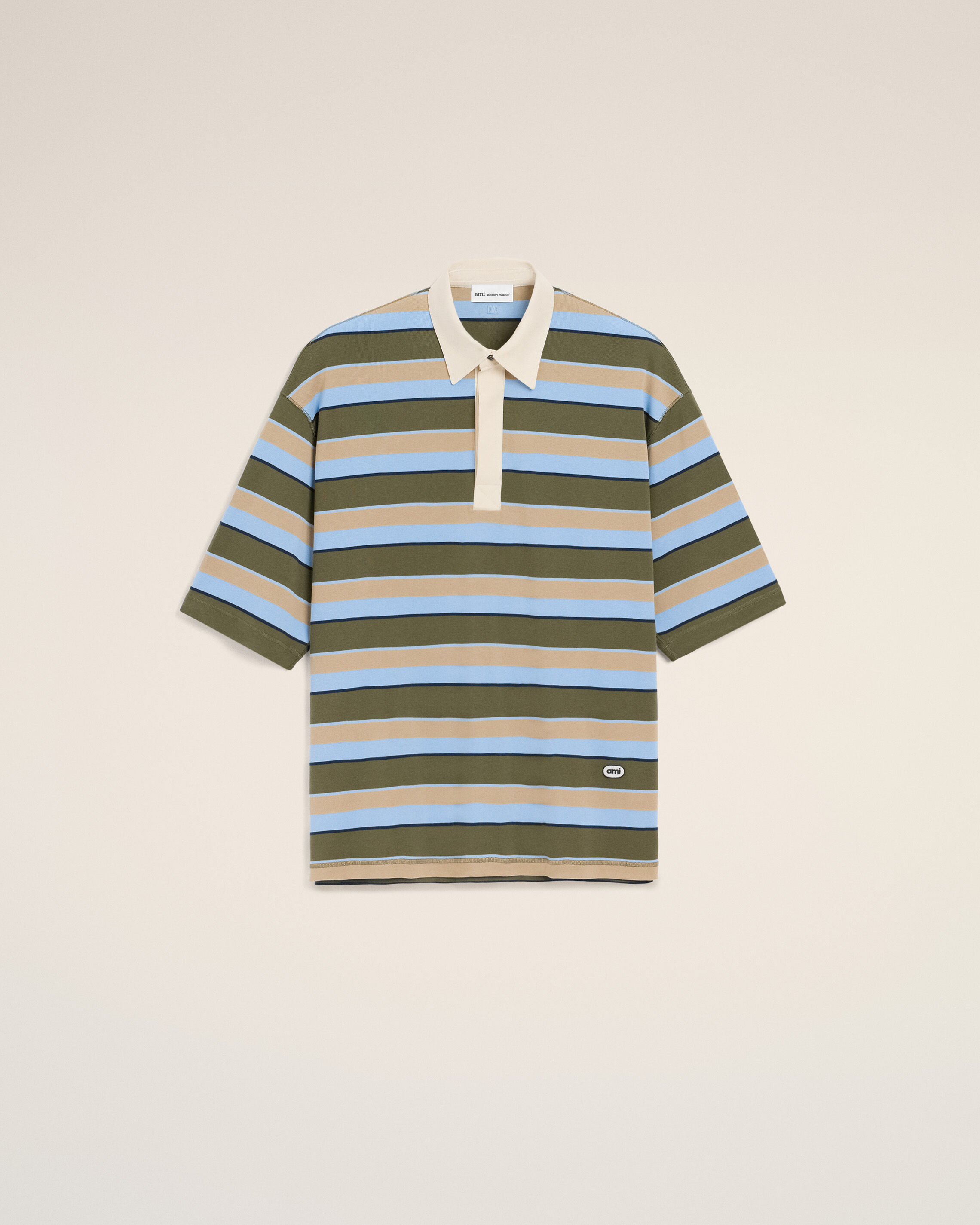 Ami Paris - Blue Striped Cotton Ami Patch Polo Blue - Medium Mainmaterial:cotton Collar:cotton,Mainmaterial:cotton Collar:cotton Unisex