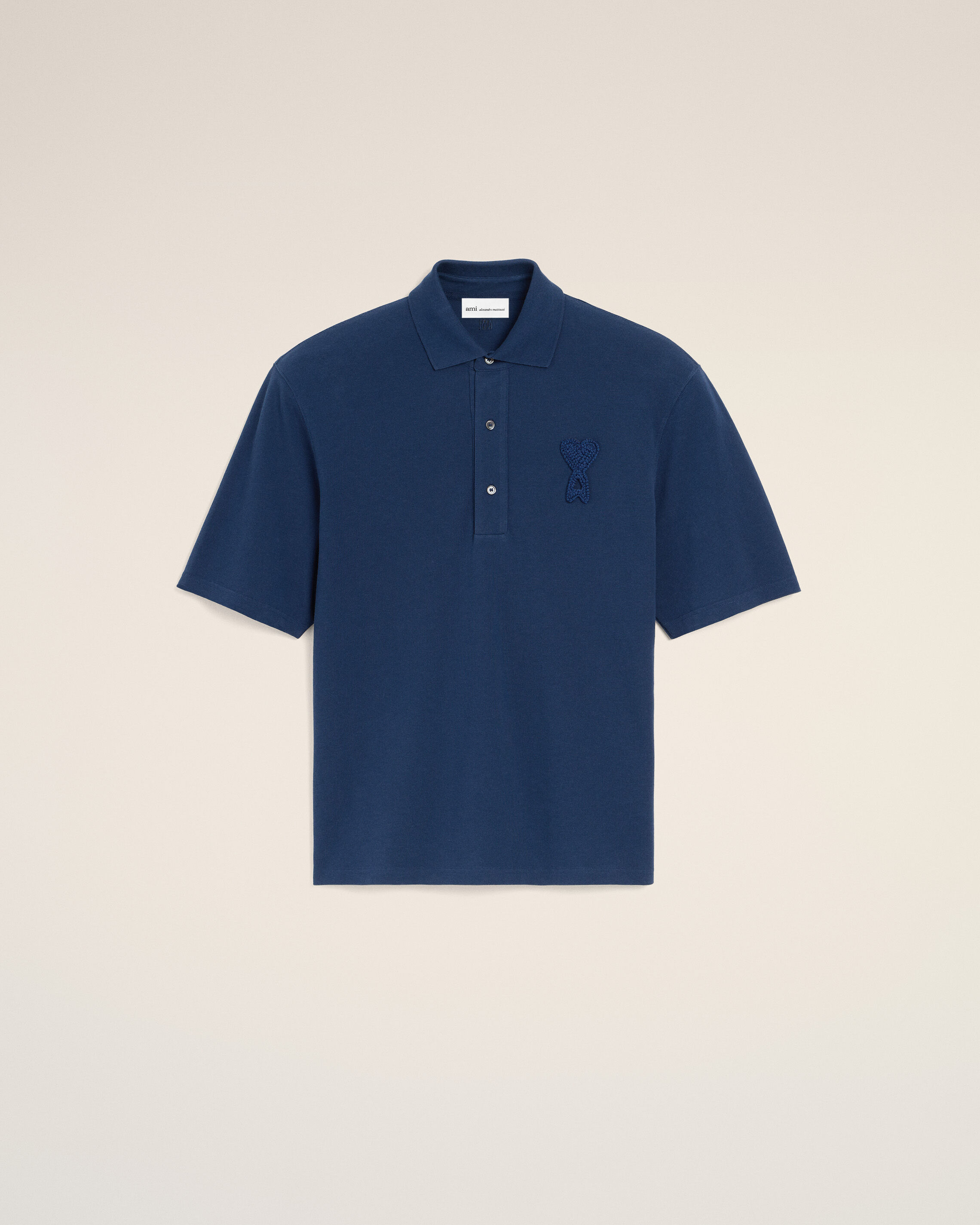 Ami Paris - Blue Cotton Ami De Coeur Knitted Patch Polo Blue - Medium Mainmaterial:cotton,Mainmaterial:cotton Unisex