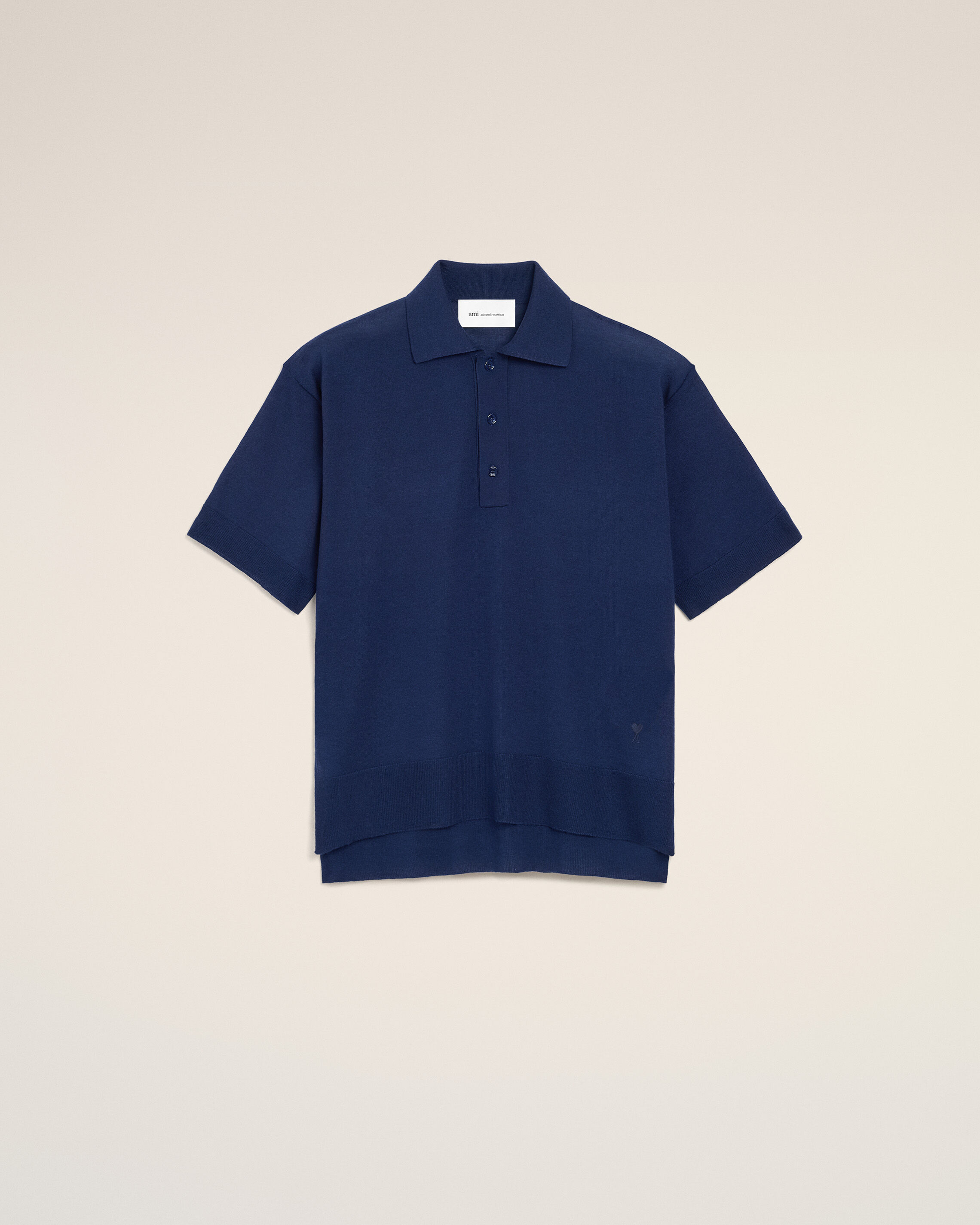 Ami Paris - Blue Thin Wool Short Sleeves Ami De Coeur Polo Blue - Medium Mainmaterial:wool/Silk,Mainmaterial:wool/Silk Unisex