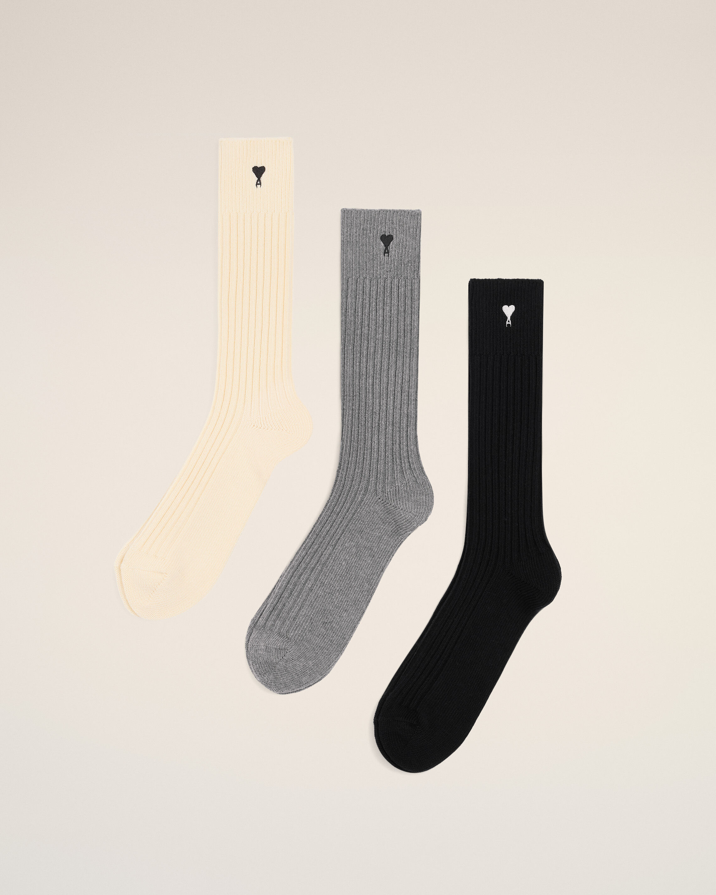 Ami Paris - Cotton Three Pack Black Ami De Coeur Socks Multicolor - 39-42 - Size 39 Mainmaterial:cotton/Polyamide/Elastane,Mainmaterial:cotton/Polyamide/Elastane Unisex