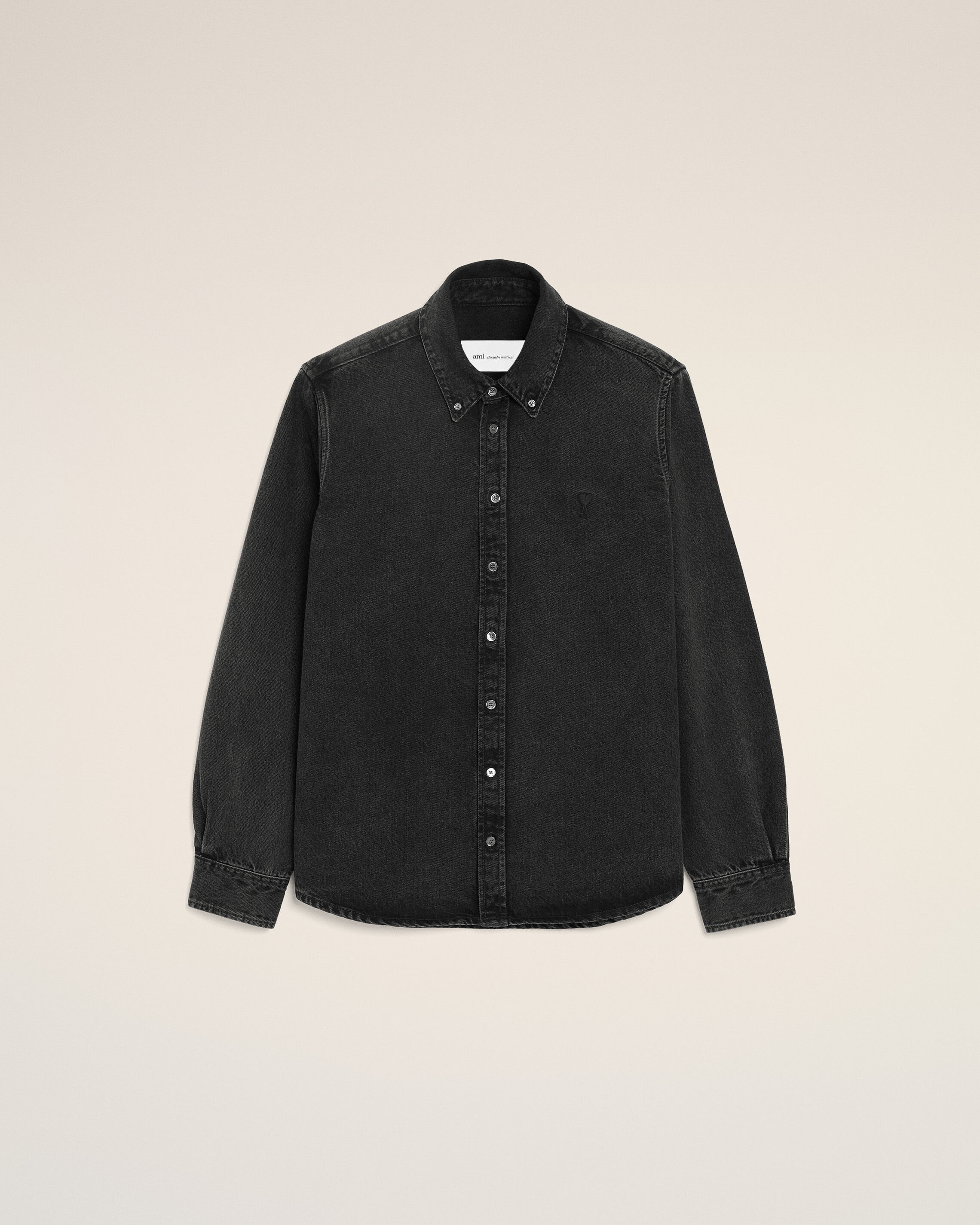 Ami Paris - Black Denim Cotton Ami De Coeur Shirt Grey - Large Mainmaterial:cotton,Mainmaterial:cotton Unisex