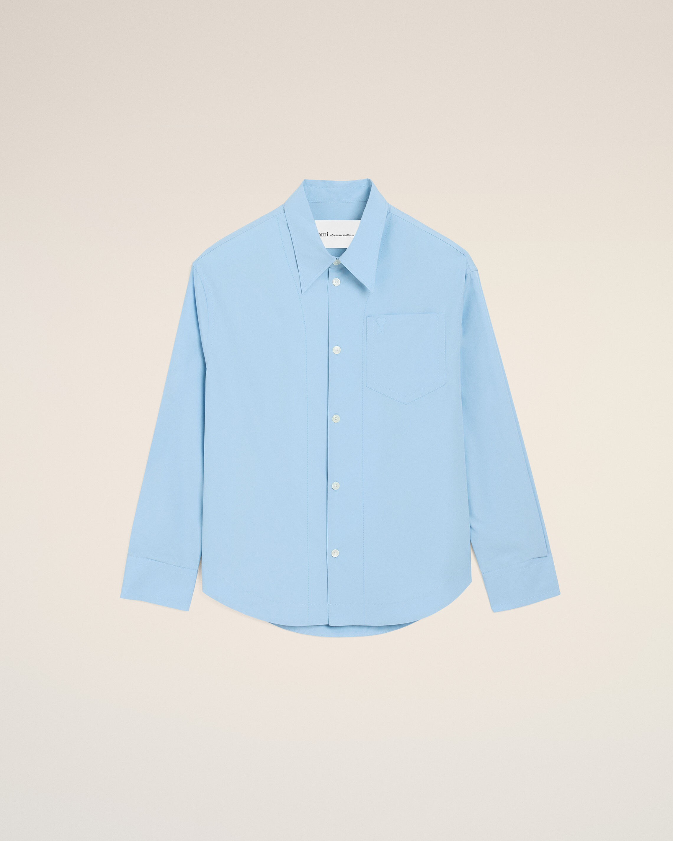 Ami Paris - Blue Cotton Sharp Collar Ami De Coeur Wide Shirt Blue - Medium Mainmaterial:cotton,Mainmaterial:cotton Unisex