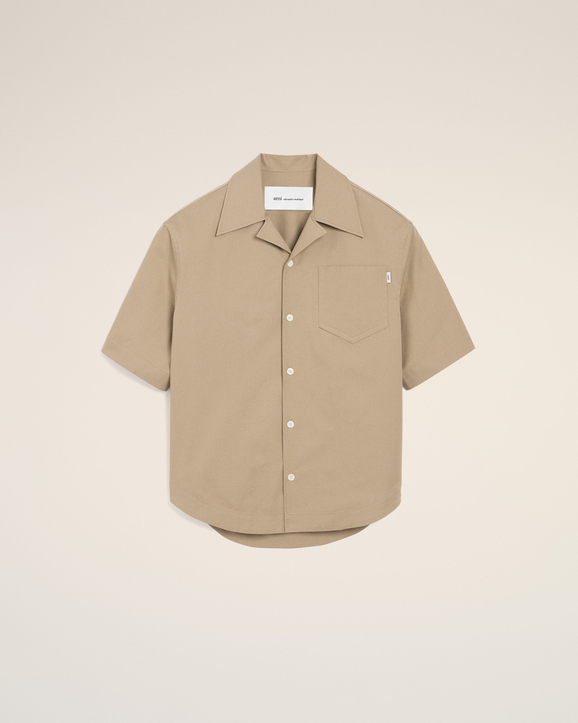 Ami Paris - Beige Cotton Short Sleeve Camp Collar Wide Shirt Beige - Large Mainmaterial:cotton,Mainmaterial:cotton Unisex