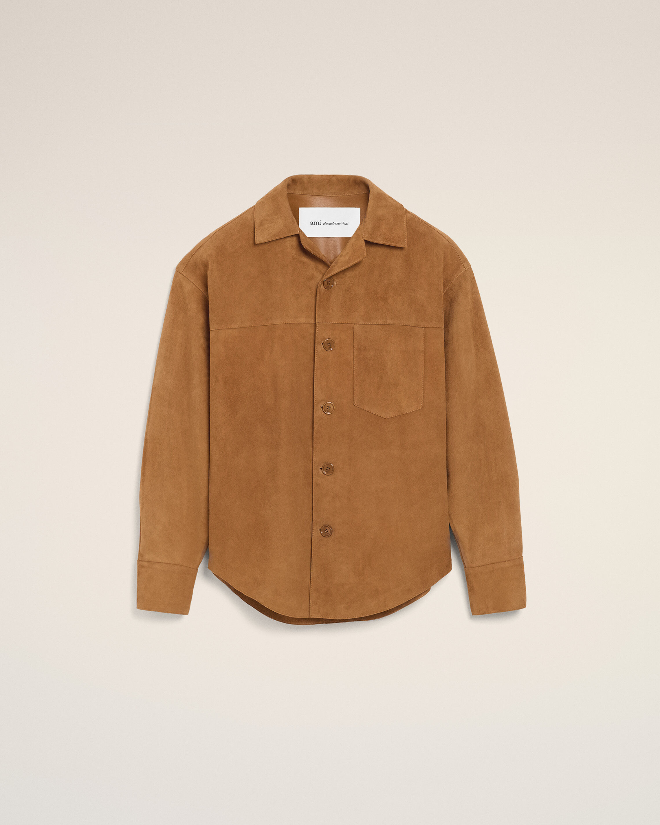 Ami Alexandre Mattiussi Suede Oversize Shirt Long Sleeves Chest Pocket In Brown
