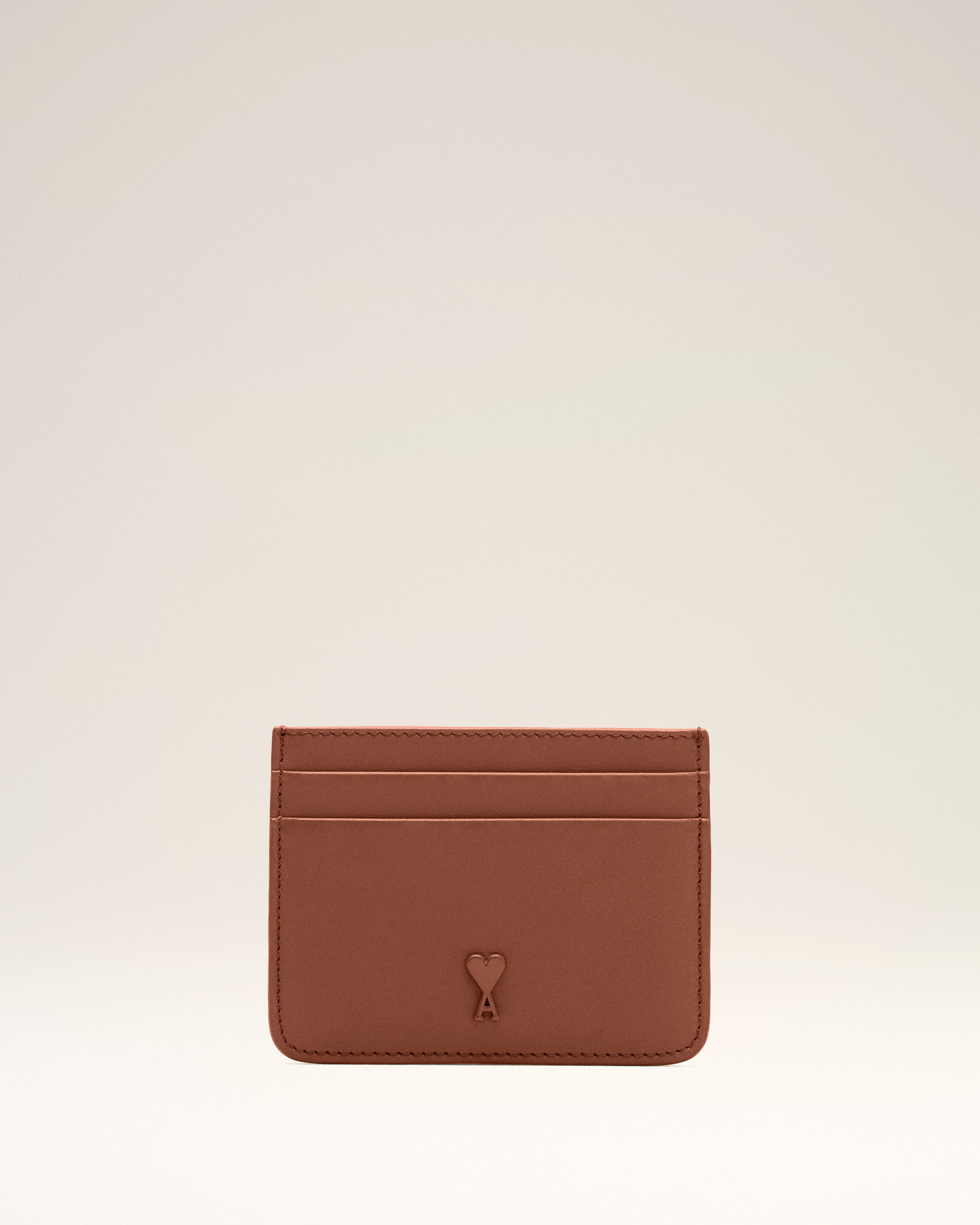 Ami Paris Unisex - Brown Cowhide Leather Ami De Coeur Card Holder Brown - Os