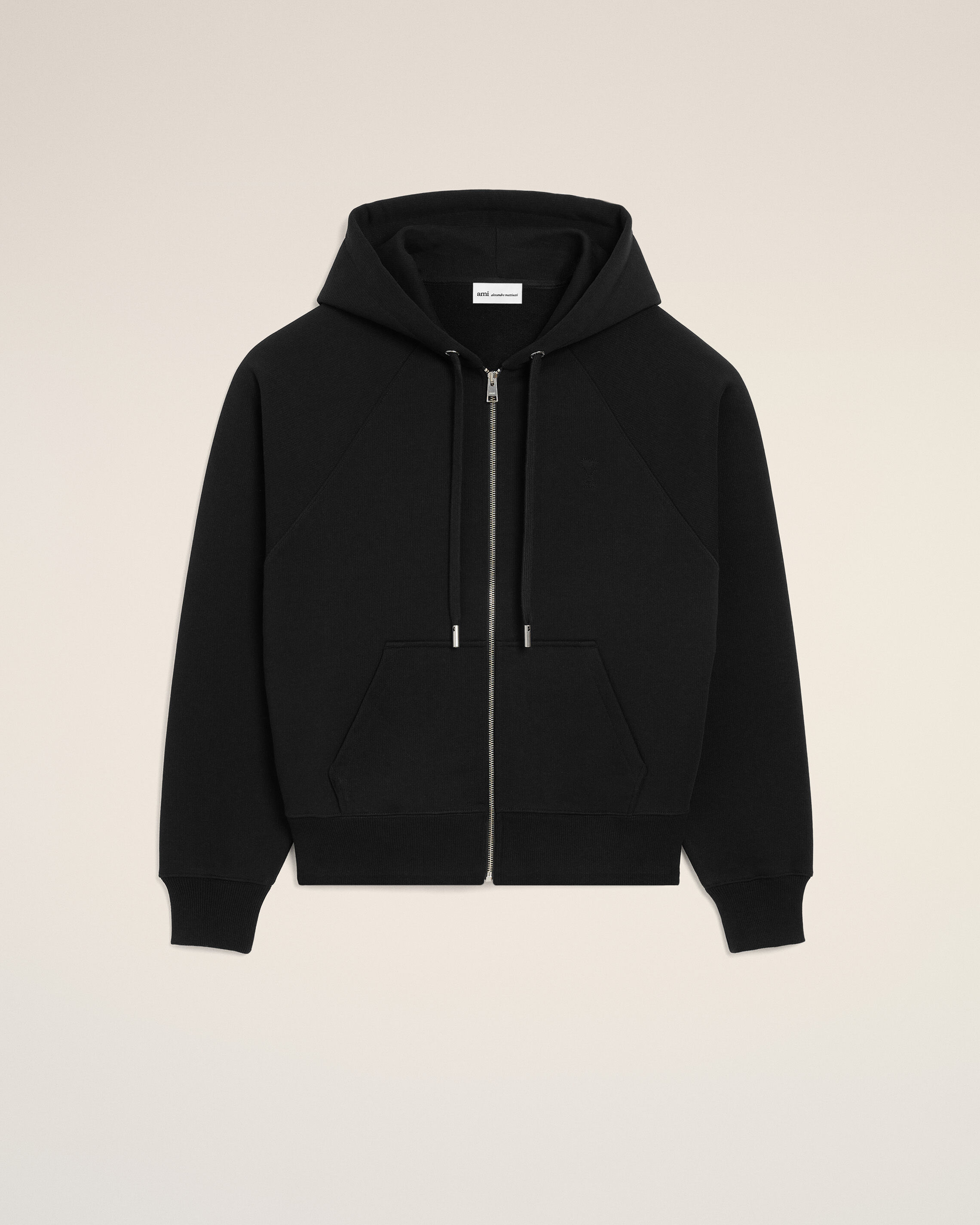 Ami Paris - Black Cotton Embossed Ami De Coeur Zipped Hoodie Black - Extra Small Mainmaterial:cotton,Mainmaterial:cotton Unisex