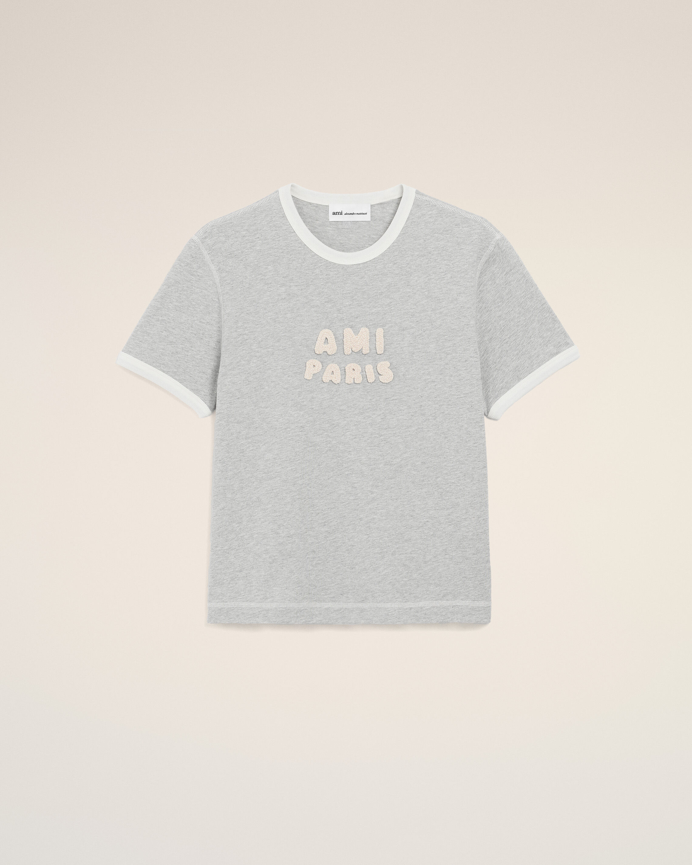 Ami Paris Unisex - Grey Cotton Knitted Patch T-Shirt Grey - M