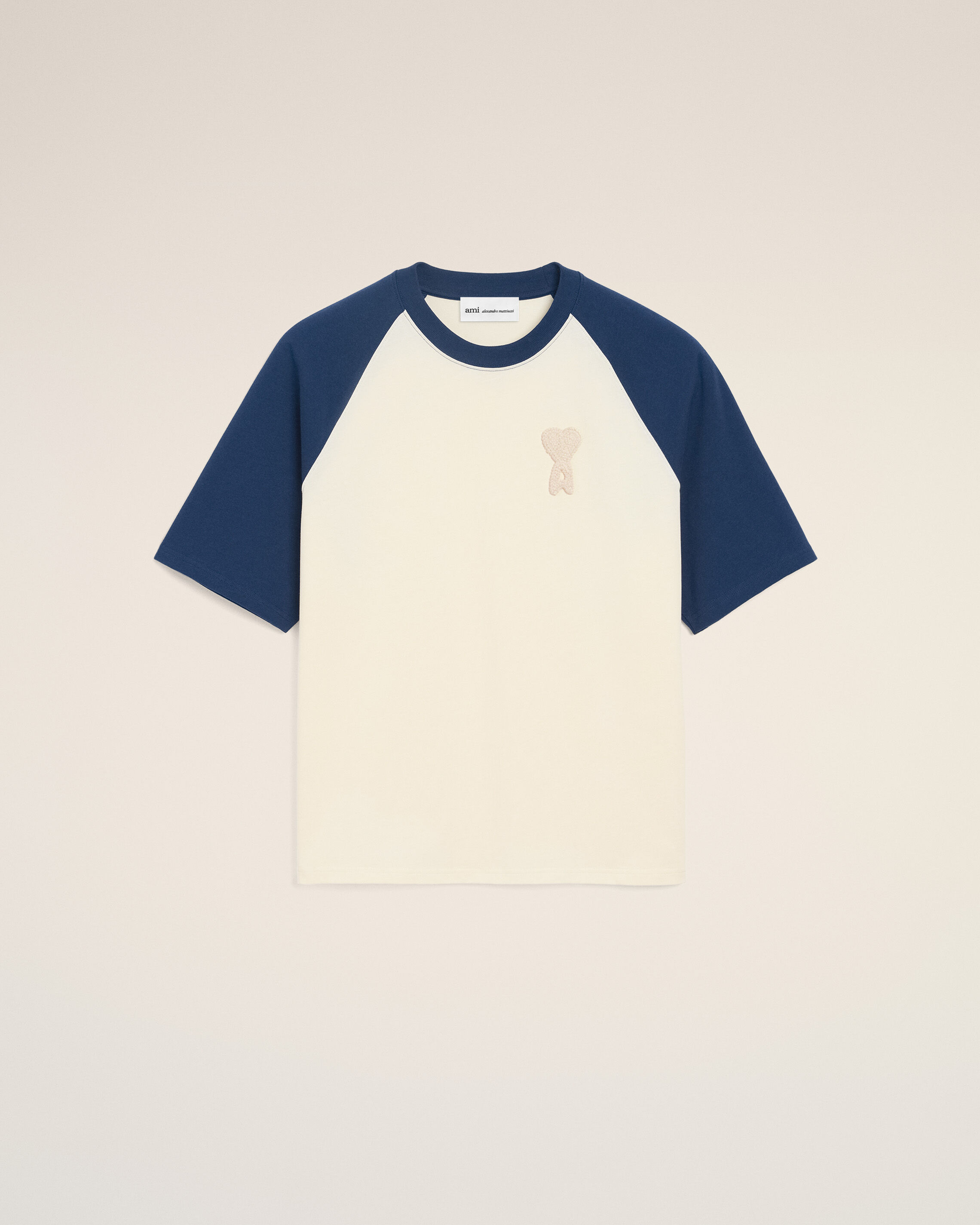Ami Paris - White And Blue Cotton Ami De Coeur Knitted Patch T-Shirt Blue - Large Mainmaterial:cotton Secondarymaterial:cotton Collarrib:cotton,Mainmaterial:cotton Secondarymaterial:cotton Collarrib:cotton Unisex