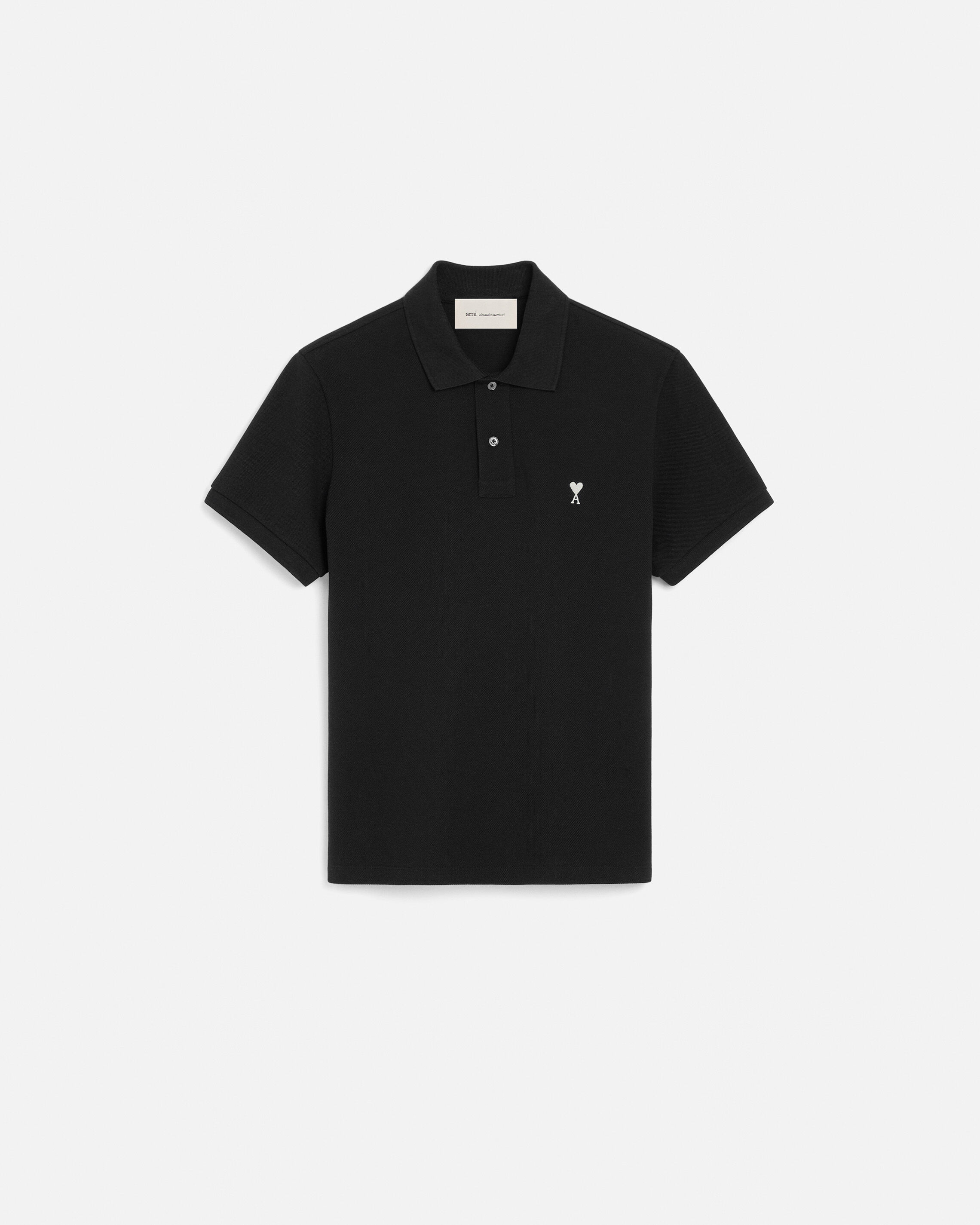 Ami Paris - Black Cotton Short Sleeves Ami De Coeur Polo Shirt Black - For Extra Large Mainmaterial:cotton Rib:cotton,Mainmaterial:cotton Rib:cotton Men's