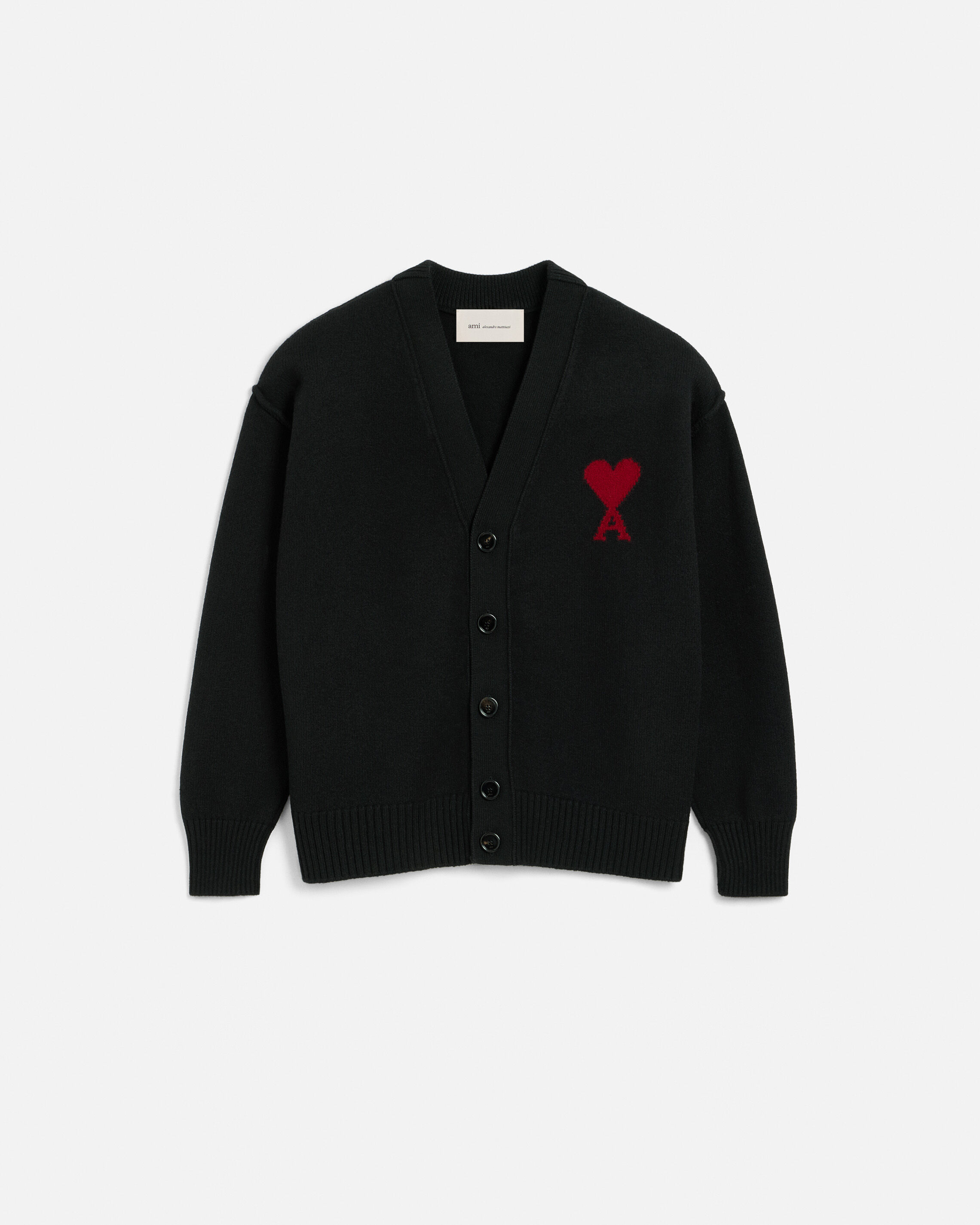 Ami Paris - Black Wool Cardigan With Ami De Coeur Black - Large Mainmaterial:wool,Mainmaterial:wool Unisex