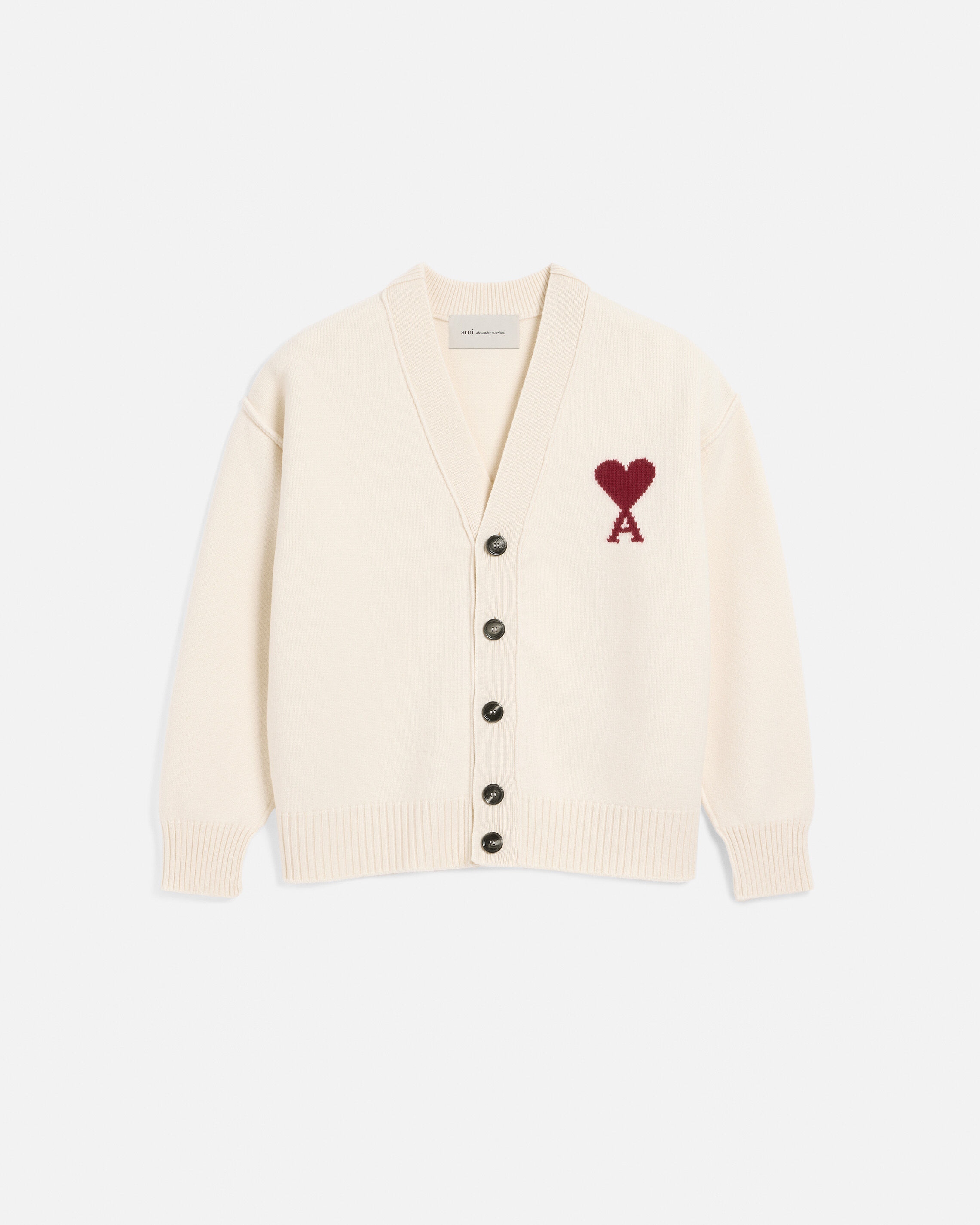 Ami Paris - Natural Wool Cardigan With Ami De Coeur White - Large Mainmaterial:wool,Mainmaterial:wool Unisex