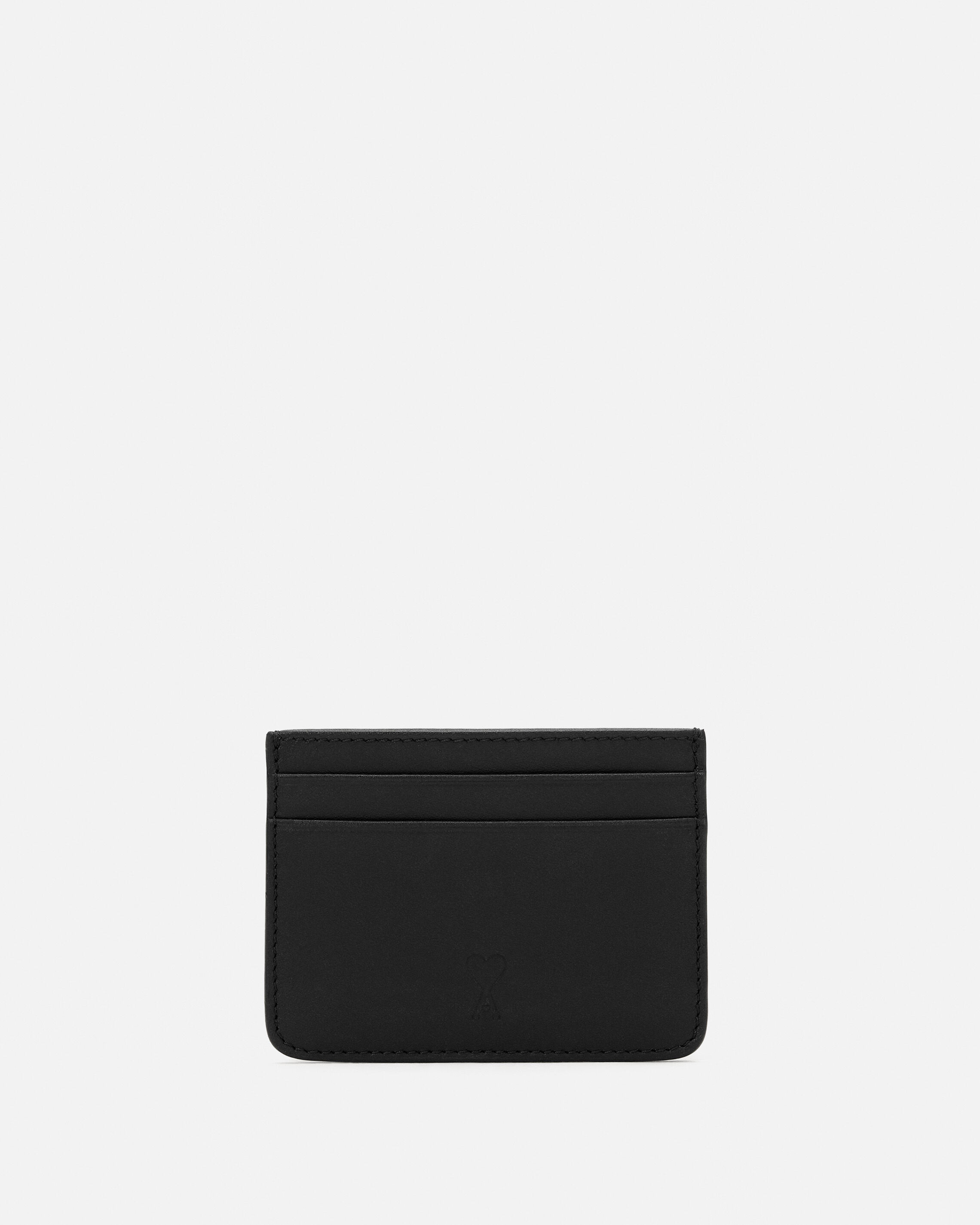 Ami Paris Unisex - Black Cowhide Leather Card Holder With Ami De Coeur Black - Size: Os